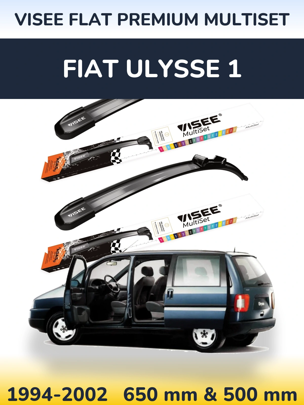 Komplet przednich wycieraczek VISEE FLAT PREMIUM MultiSet 650 & 500 mm do Fiat Ulysse 1 1994-2002