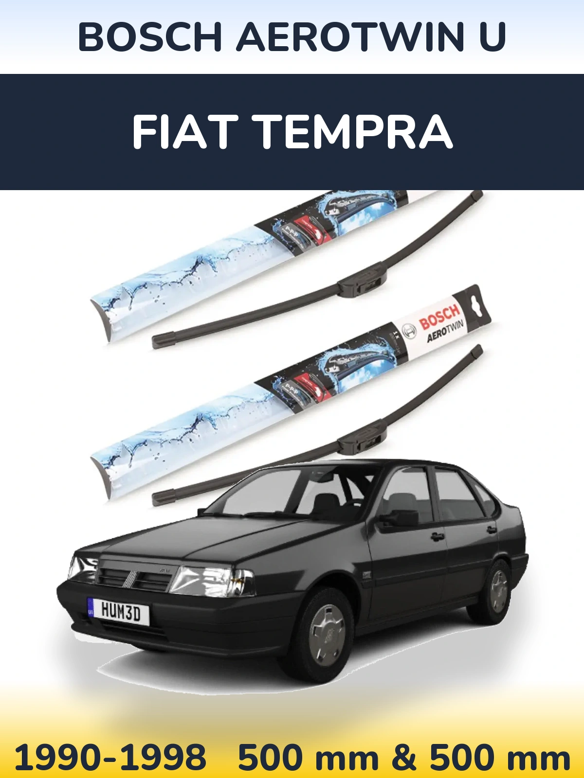 Komplet przednich wycieraczek BOSCH AeroTwin U 500 & 500 mm do Fiat Tempra 1990-1998