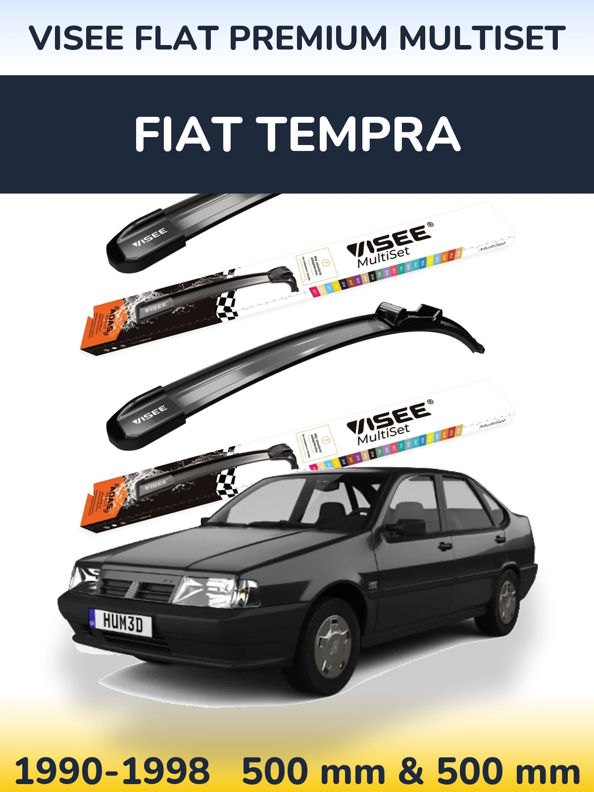 Комплект передних дворников VISEE FLAT PREMIUM MultiSet 500 & 500 мм для Fiat Tempra 1990-1998
