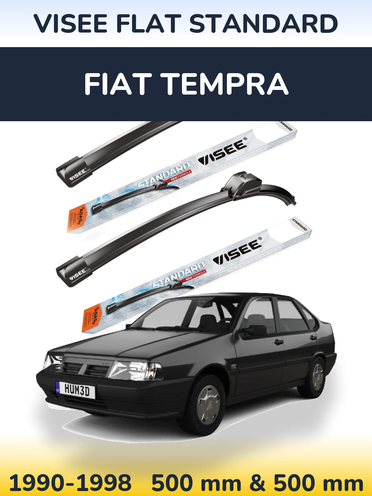 Komplet przednich wycieraczek VISEE FLAT STANDARD 500 & 500 mm do Fiat Tempra 1990-1998