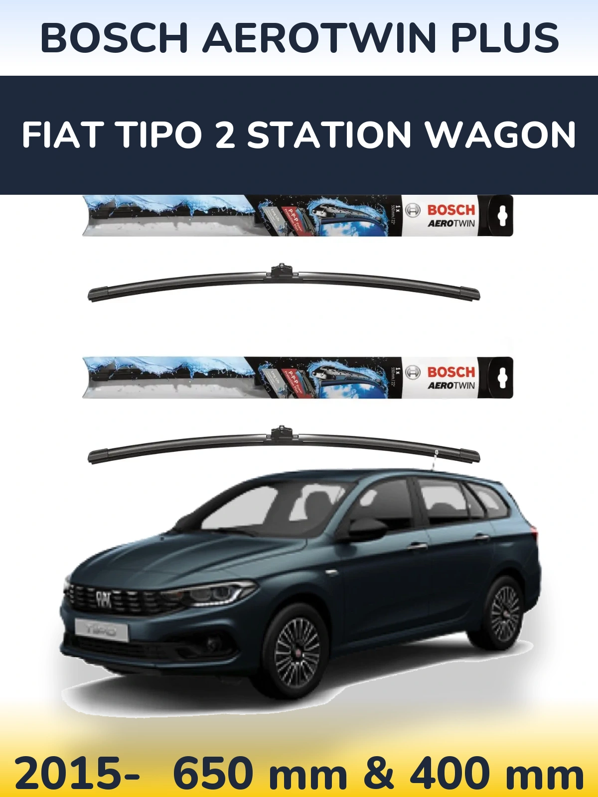 Komplet przednich wycieraczek BOSCH AeroTwin Plus 650 & 400 mm do Fiat Tipo 2 Station Wagon 2015-2026