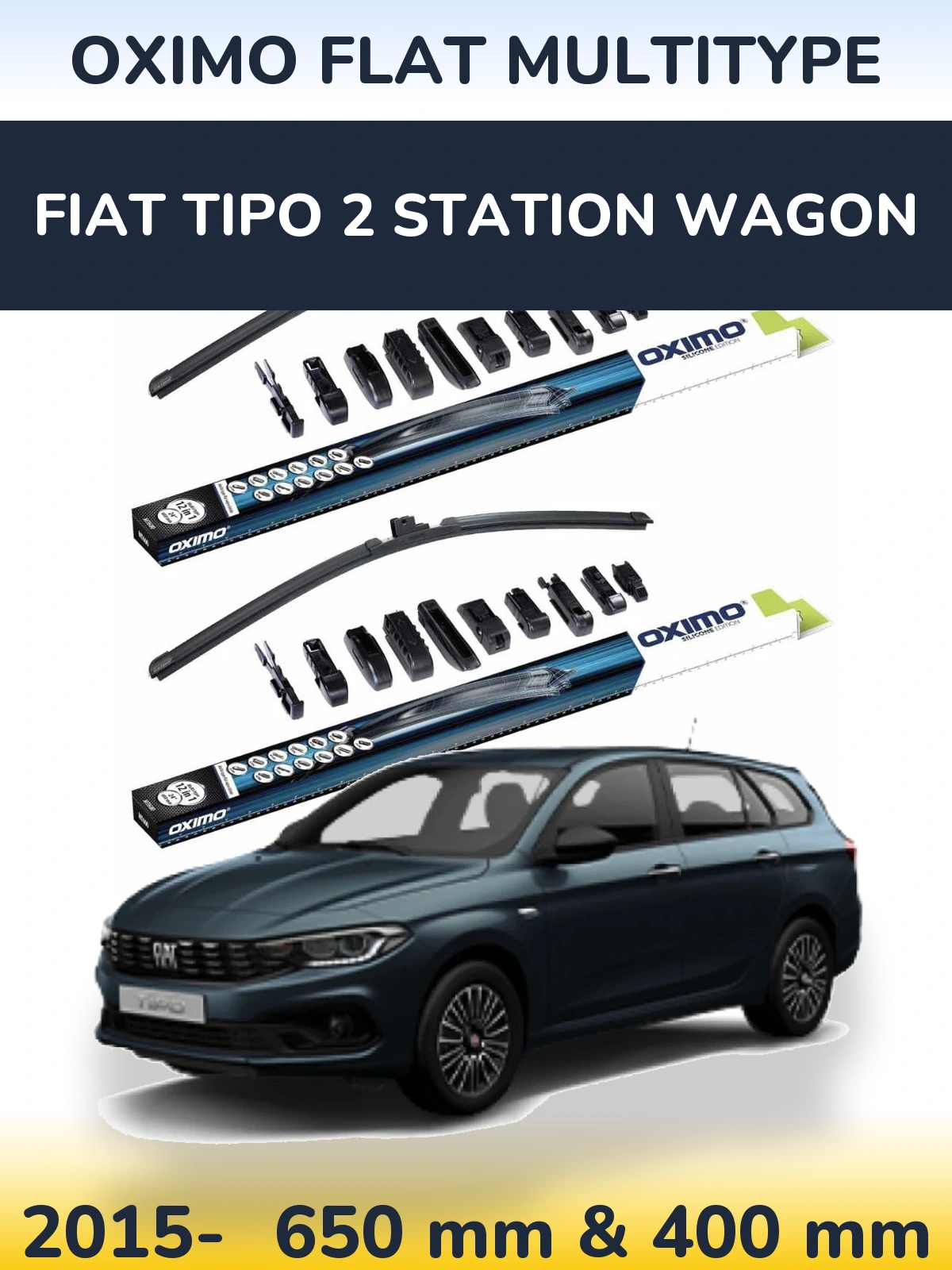 Комплект передних дворников Oximo Flat MultiТипe 650 & 400 мм для Fiat Tipo 2 Station Wagon 2015-2026
