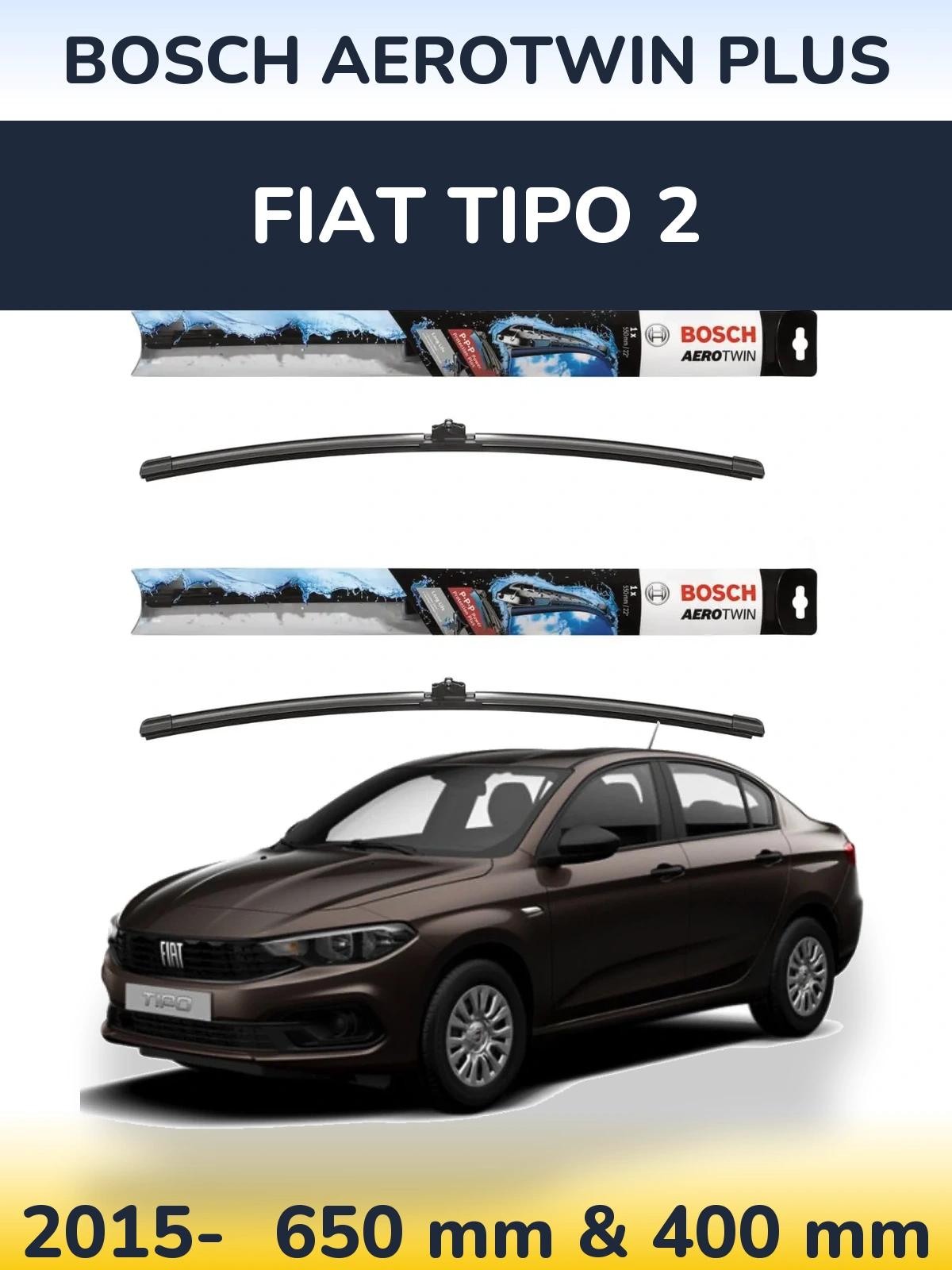 Komplet przednich wycieraczek BOSCH AeroTwin Plus 650 & 400 mm do Fiat Tipo 2 2015-2026