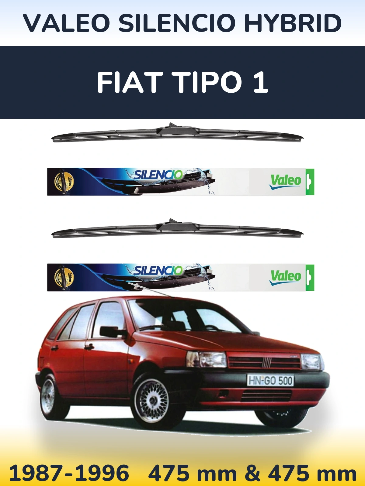 Комплект передних дворников Valeo Silencio Hybrid 475 & 475 мм для Fiat Tipo 1 1987-1996