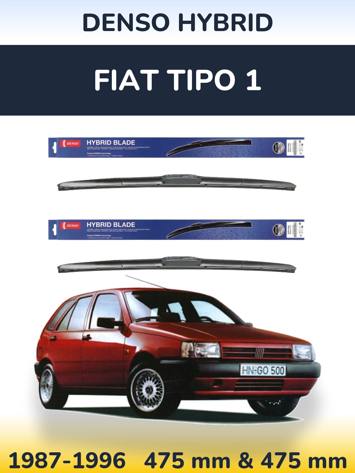 Komplet przednich wycieraczek Denso Hybrid 475 & 475 mm do Fiat Tipo 1 1987-1996