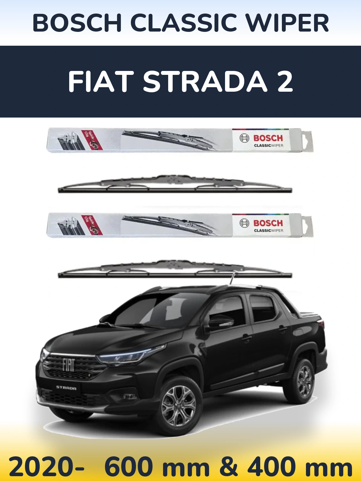 Комплект передних дворников BOSCH Classic Wiper 600 & 400 мм для Fiat Strada 2 2020-2026