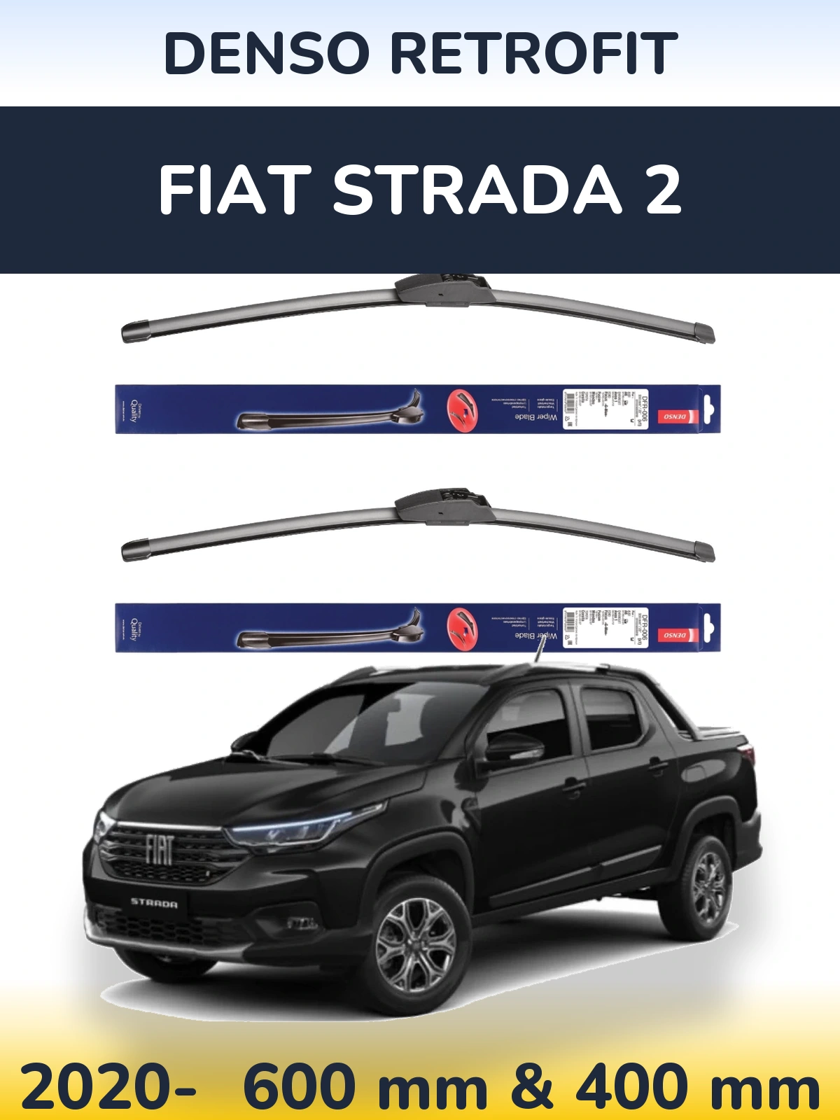 Komplet przednich wycieraczek Denso Retrofit 600 & 400 mm do Fiat Strada 2 2020-2026