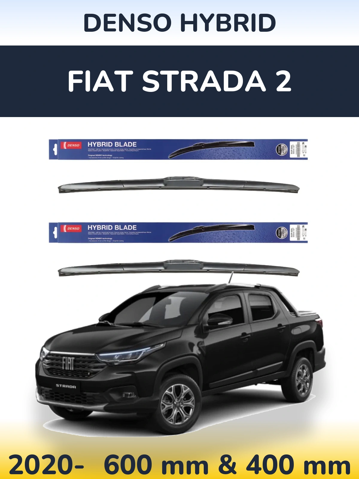 Komplet przednich wycieraczek Denso Hybrid 600 & 400 mm do Fiat Strada 2 2020-2026