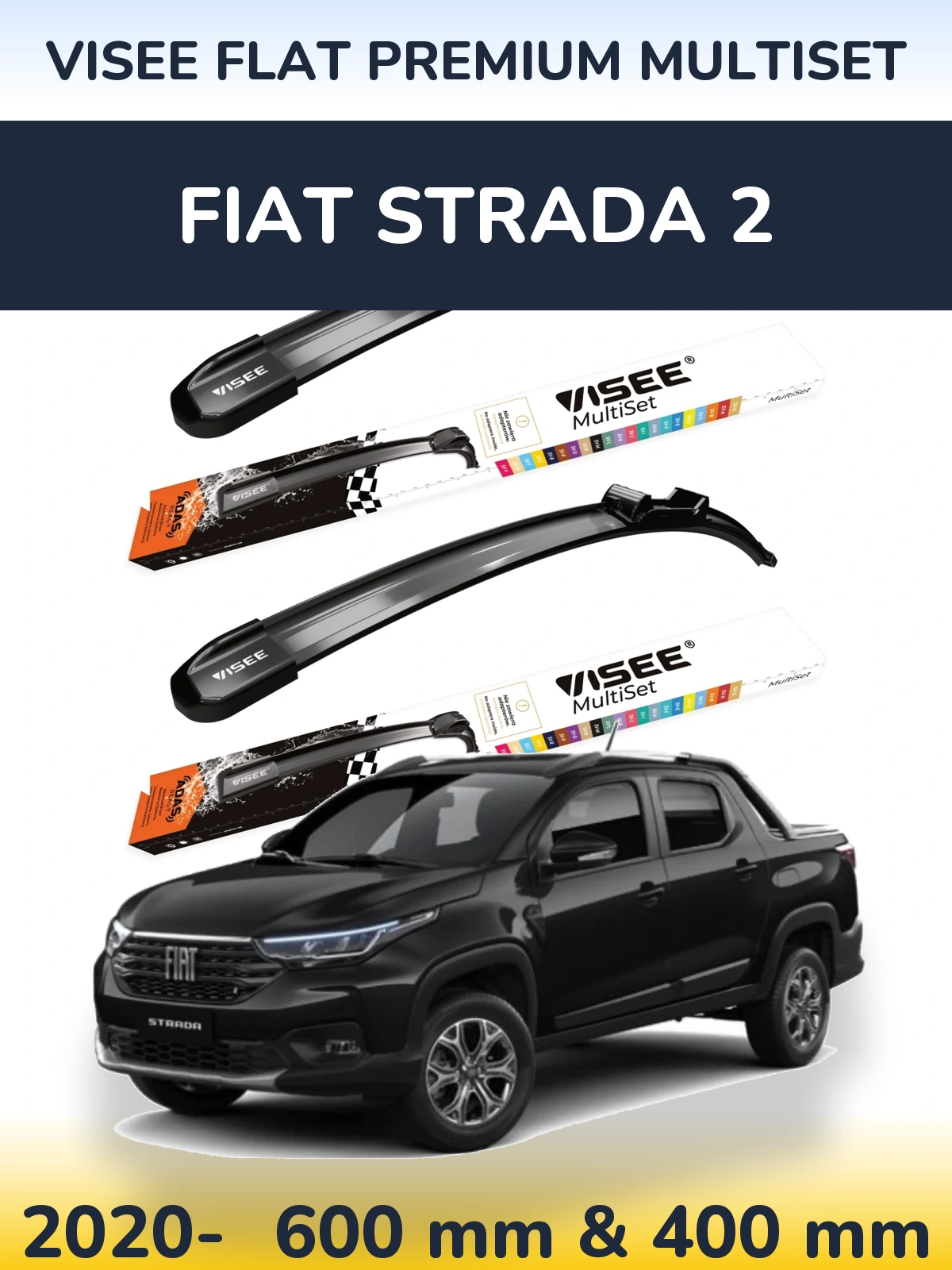 Komplet przednich wycieraczek VISEE FLAT PREMIUM MultiSet 600 & 400 mm do Fiat Strada 2 2020-2026
