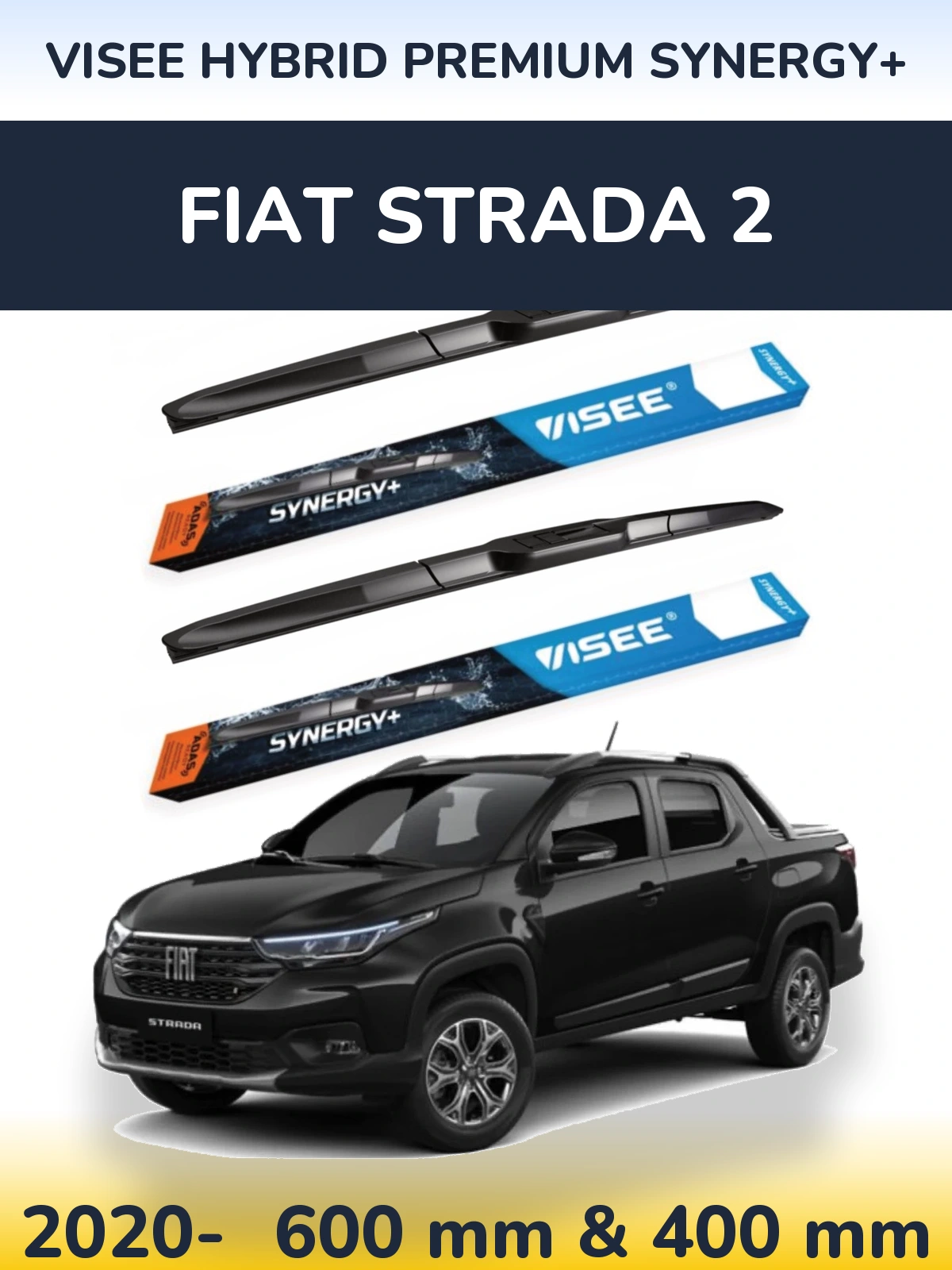 Komplet przednich wycieraczek VISEE HYBRID PREMIUM SYNERGY+ 600 & 400 mm do Fiat Strada 2 2020-2026