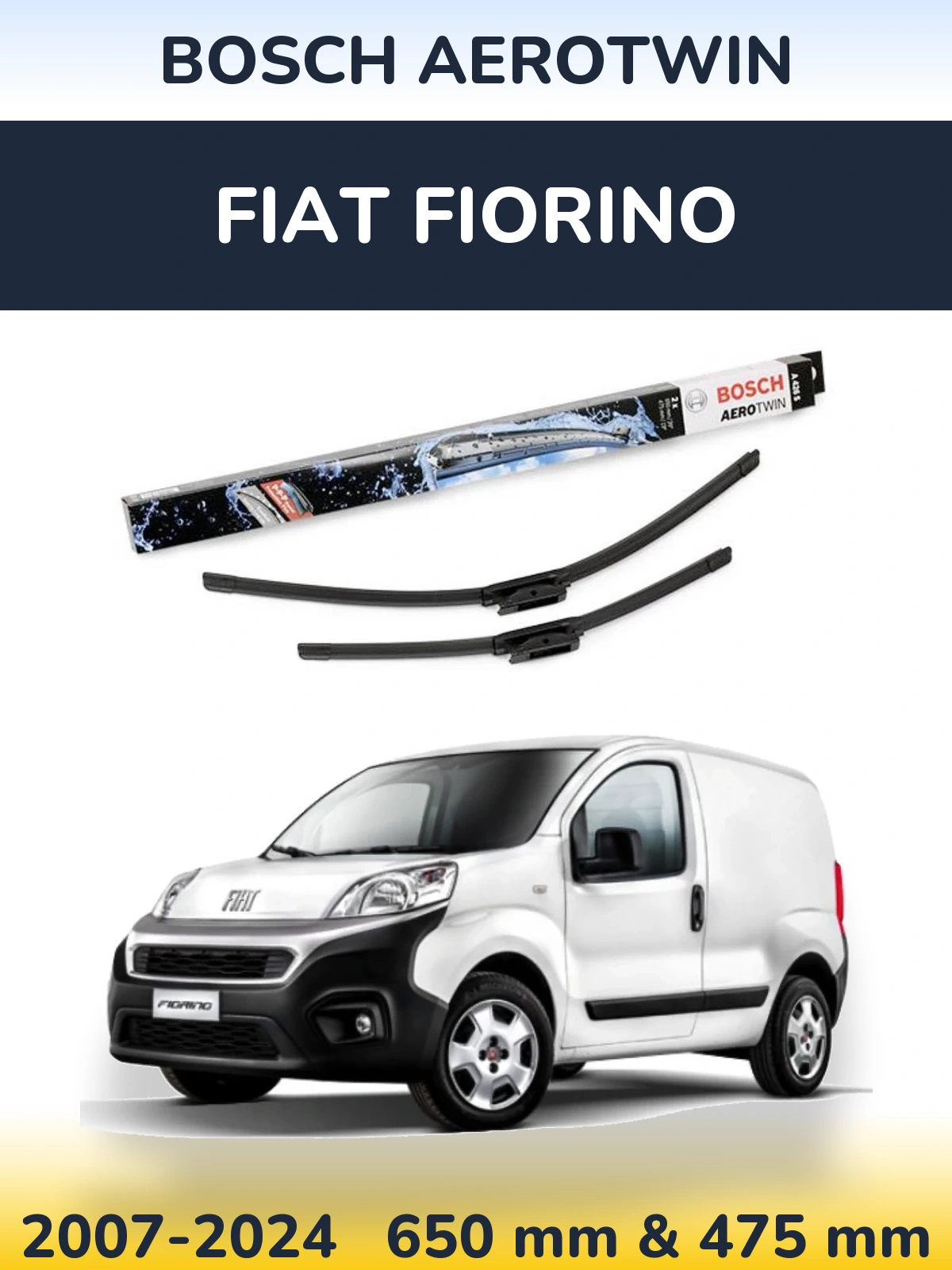 Комплект передних дворников BOSCH AeroTwin 650 & 475 мм для Fiat Fiorino 2007-2024