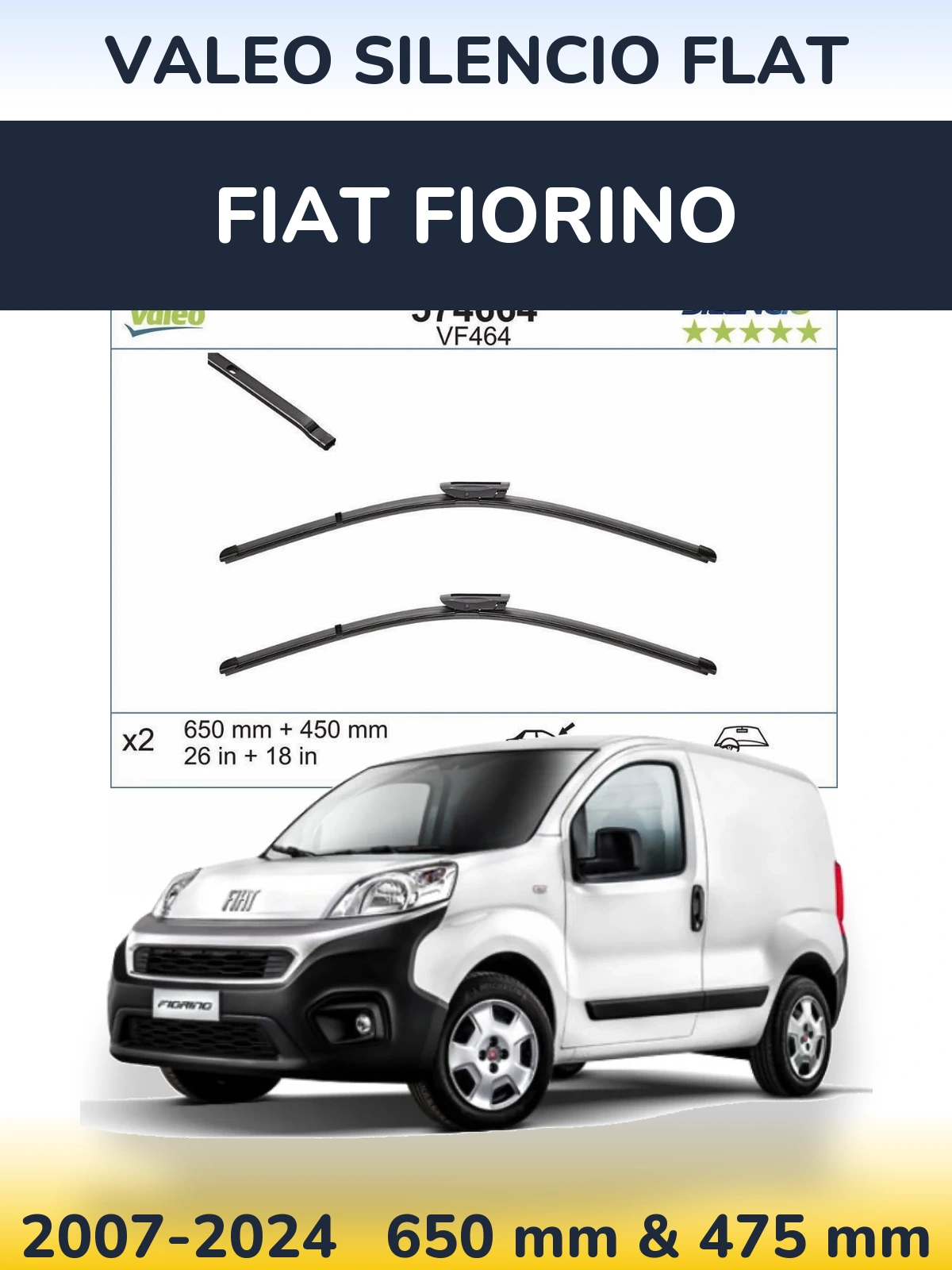 Komplet przednich wycieraczek Valeo Silencio Flat 650 & 450 mm do Fiat Fiorino 2007-2024