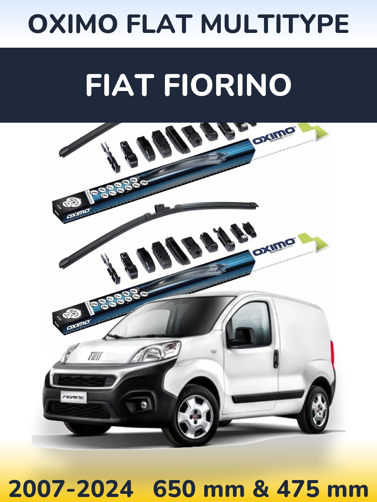 Комплект передних дворников Oximo Flat MultiТипe 650 & 475 мм для Fiat Fiorino 2007-2024