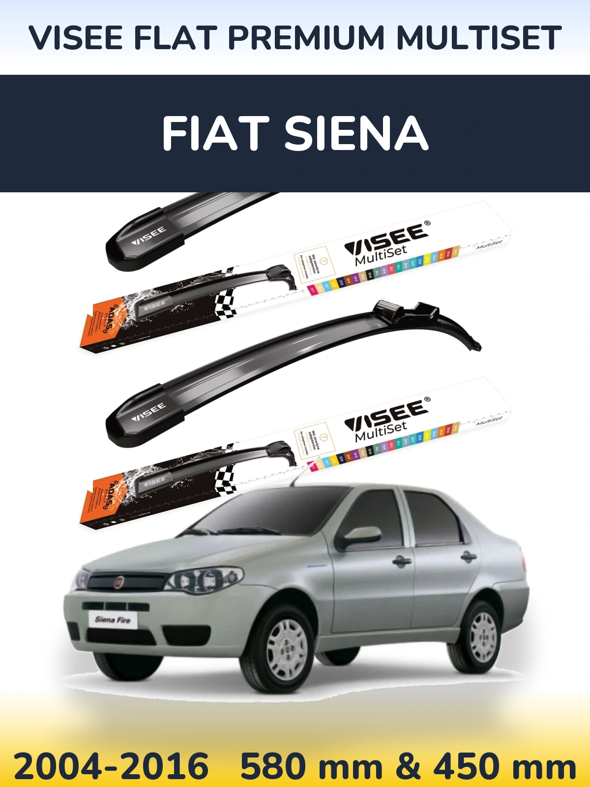Komplet przednich wycieraczek VISEE FLAT PREMIUM MultiSet 580 & 450 mm do Fiat Siena 2004-2016