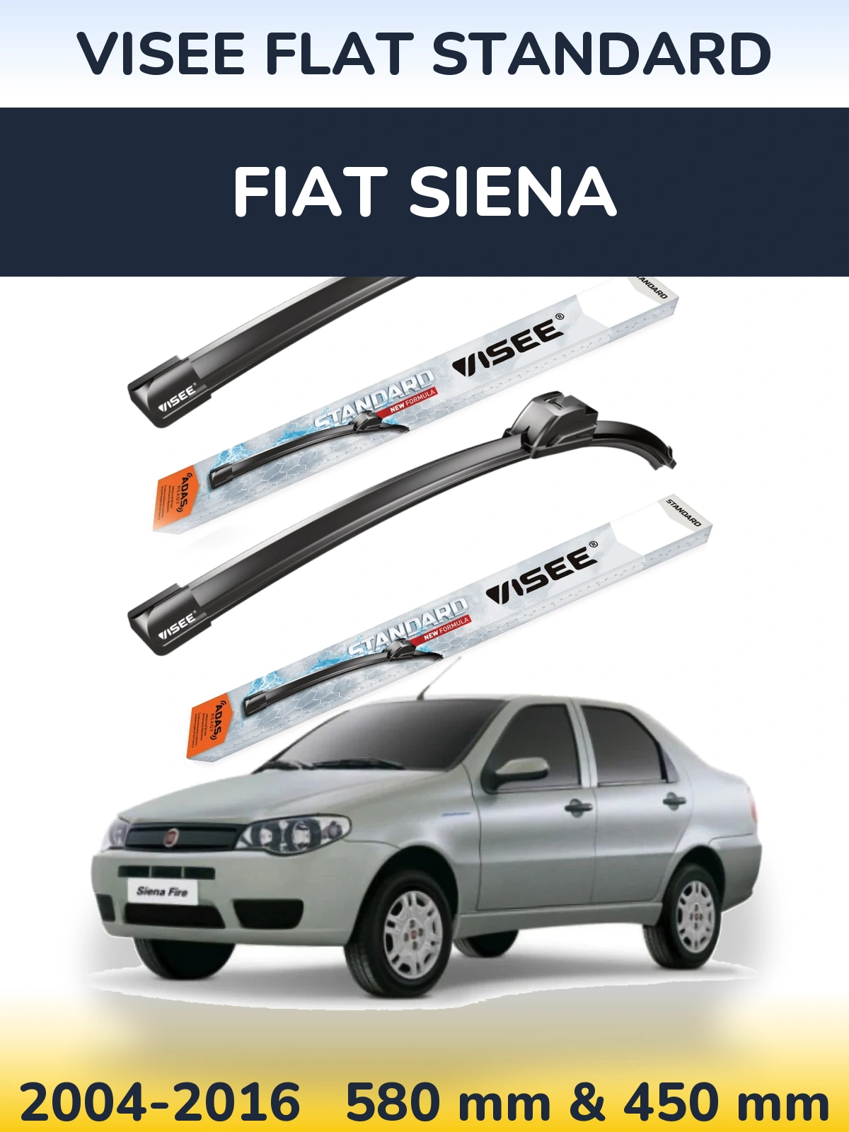 Комплект передних дворников VISEE FLAT STANDARD 580 & 450 мм для Fiat Siena 2004-2016