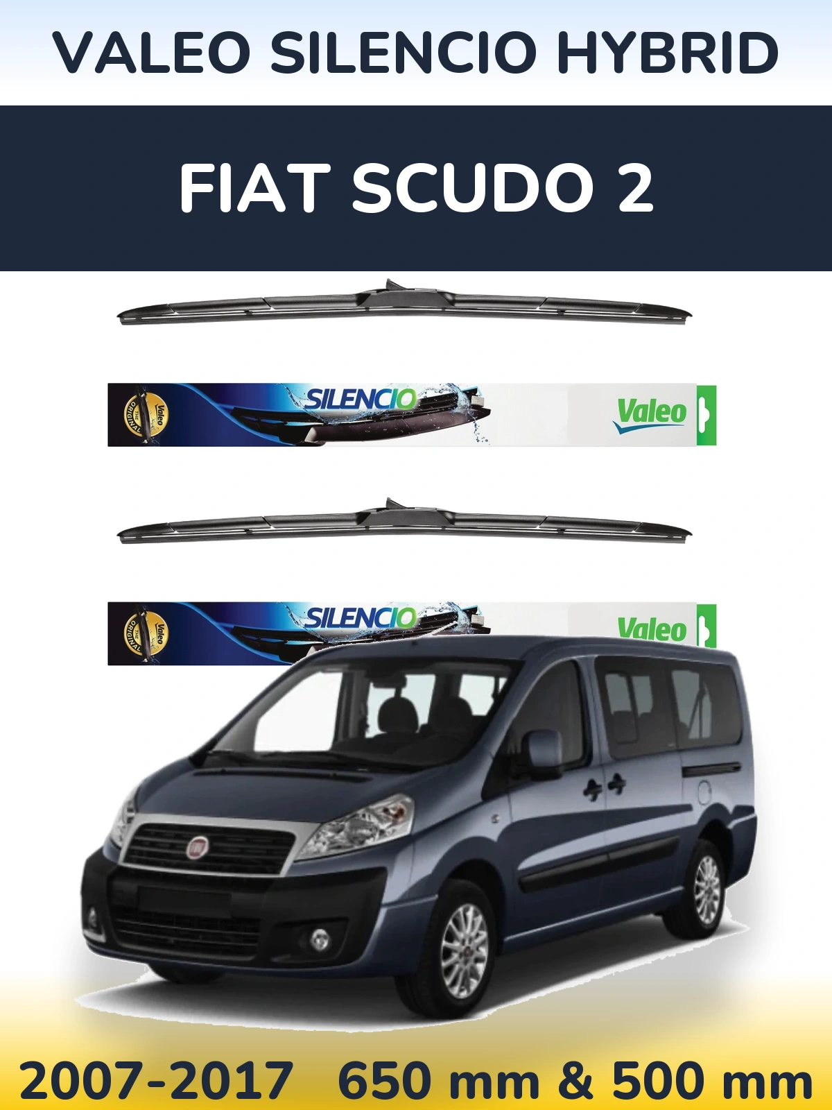 Komplet przednich wycieraczek Valeo Silencio Hybrid 650 & 500 mm do Fiat Scudo 2 2007-2017