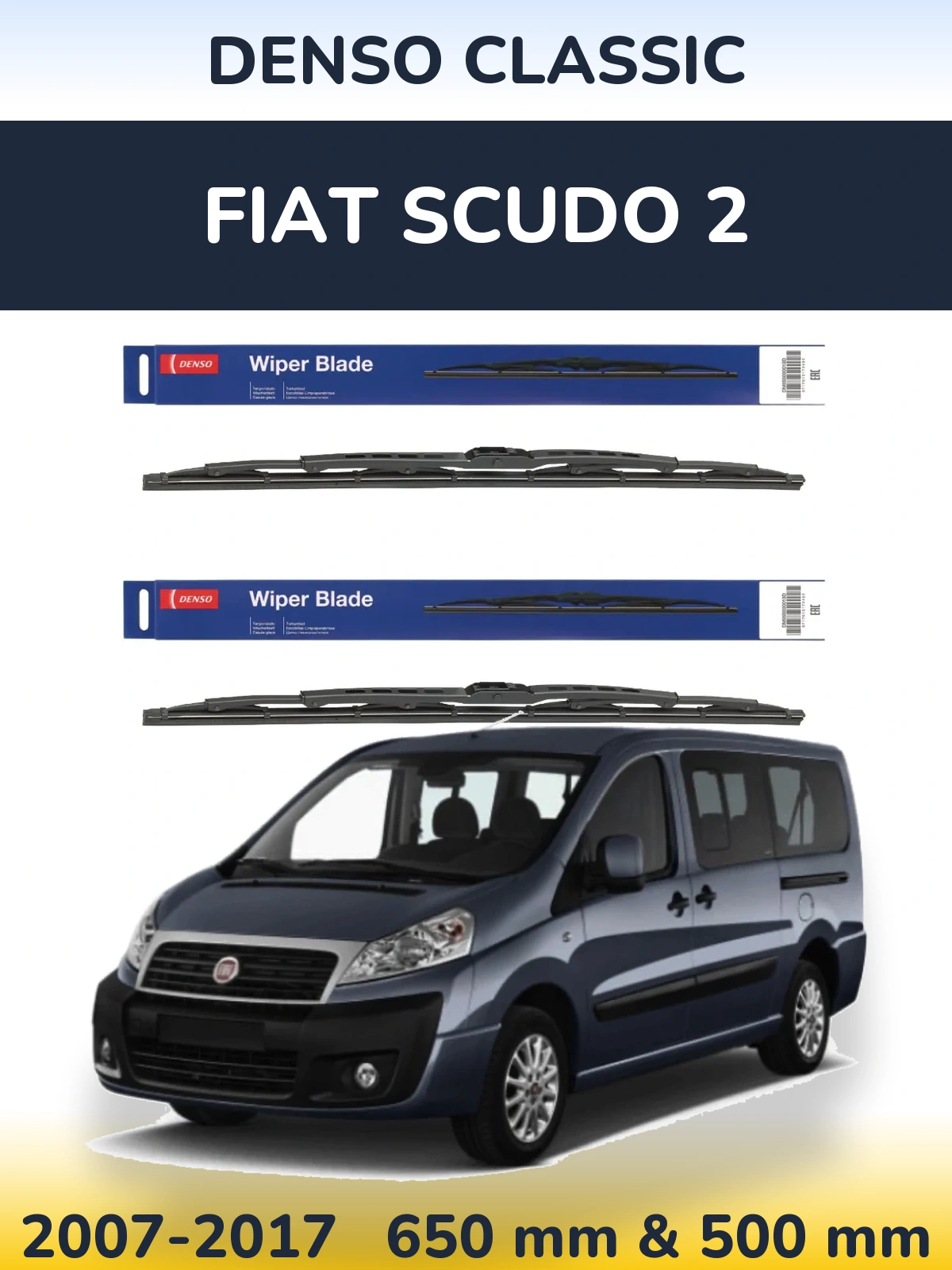 Komplet przednich wycieraczek Denso Classic 650 & 500 mm do Fiat Scudo 2 2007-2017