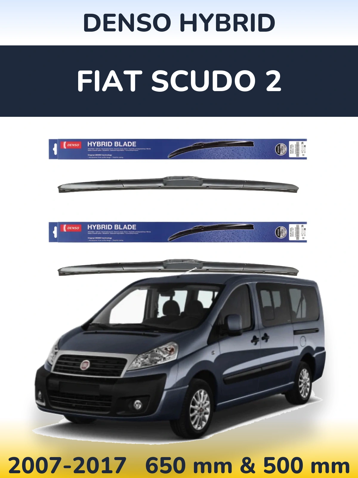 Komplet przednich wycieraczek Denso Hybrid 650 & 500 mm do Fiat Scudo 2 2007-2017