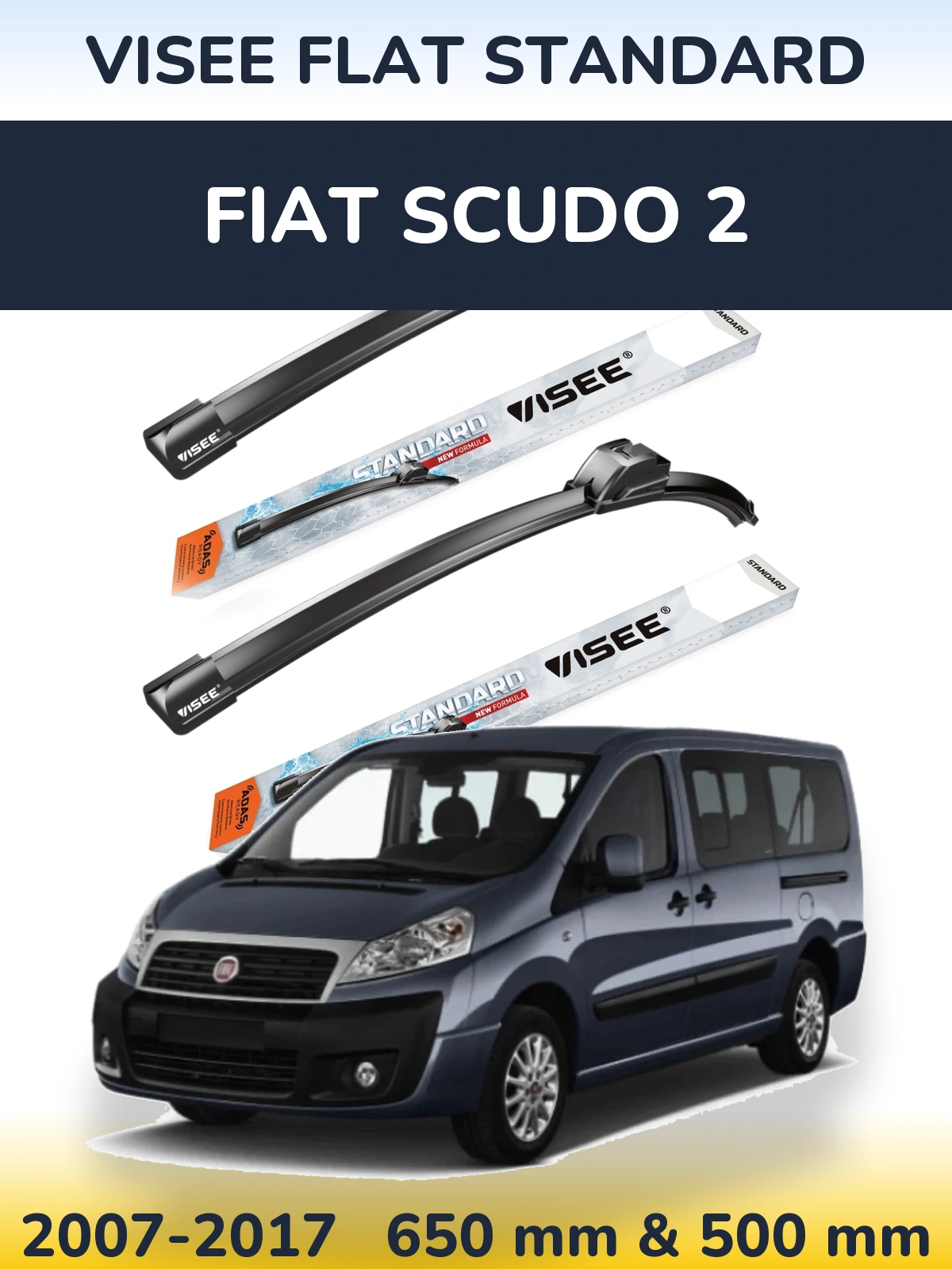 Комплект передних дворников VISEE FLAT STANDARD 650 & 500 мм для Fiat Scudo 2 2007-2017