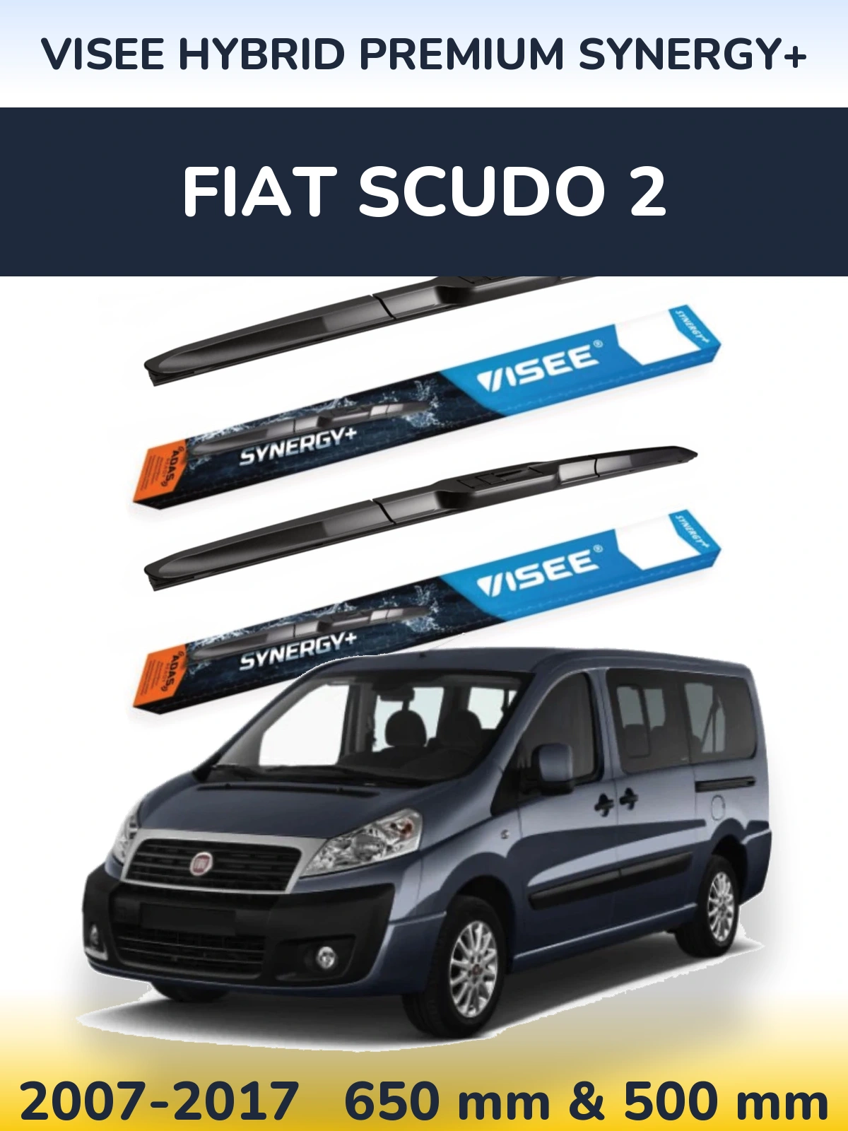 Комплект передних дворников VISEE HYBRID PREMIUM SYNERGY+ 650 & 500 мм для Fiat Scudo 2 2007-2017