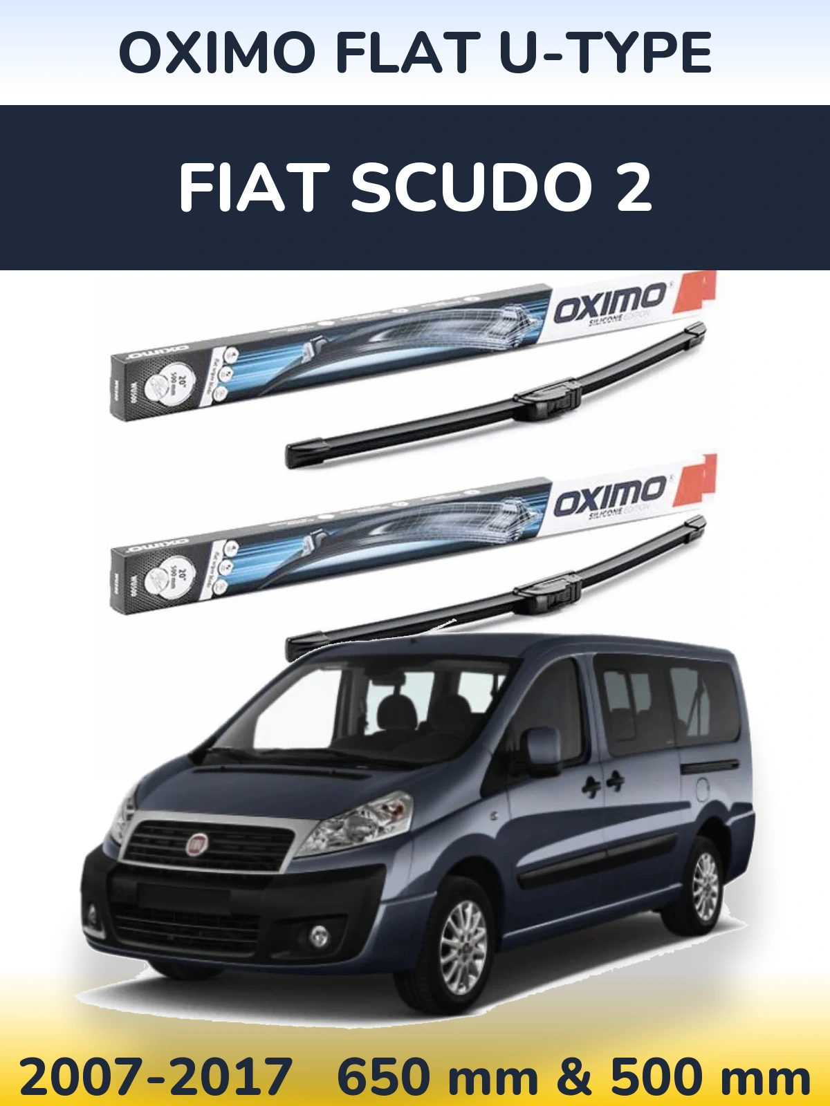 Komplet przednich wycieraczek Oximo Flat U-type 650 & 500 mm do Fiat Scudo 2 2007-2017