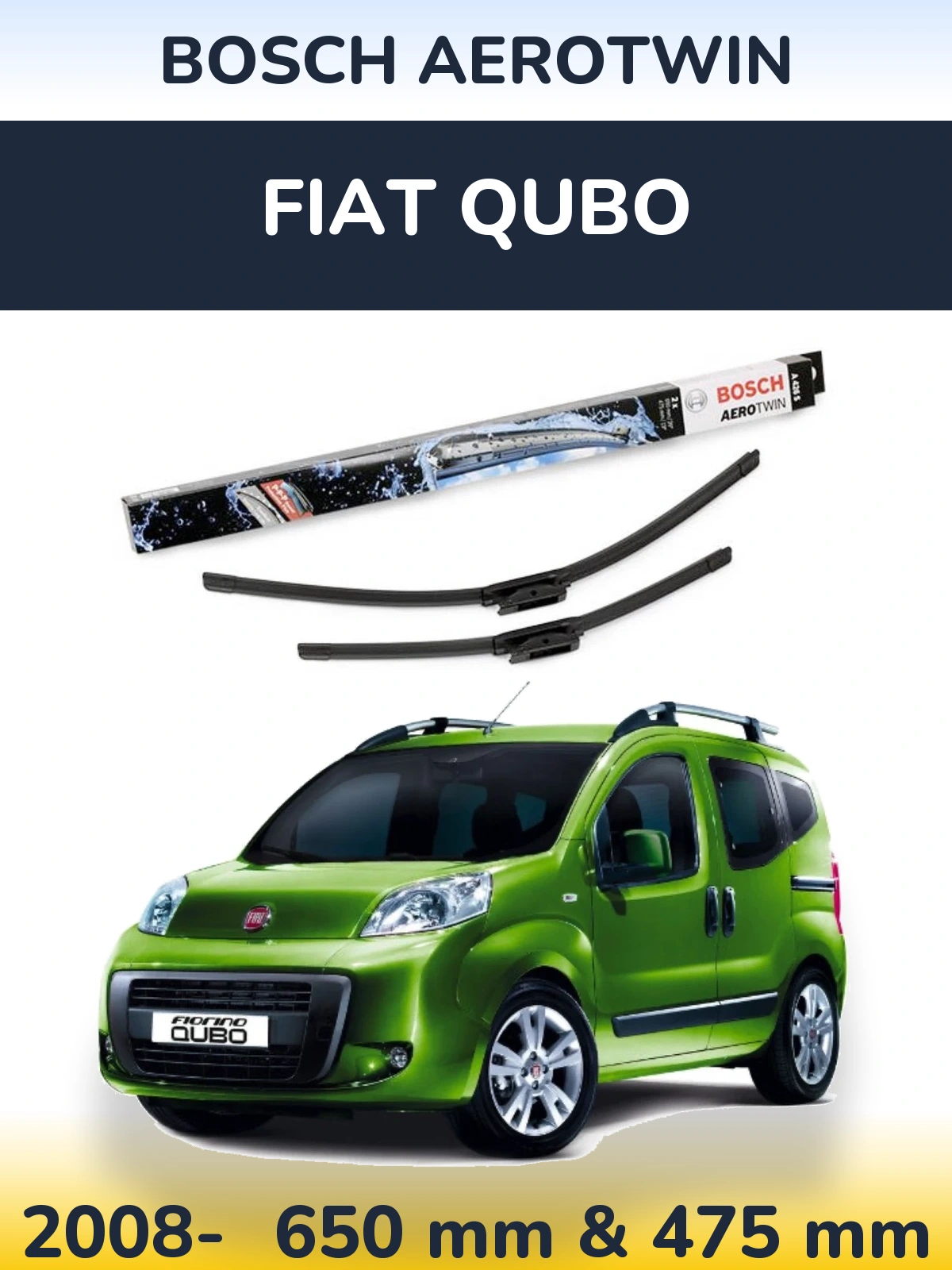 Комплект передних дворников BOSCH AeroTwin 650 & 475 мм для Fiat Qubo 2008-2026