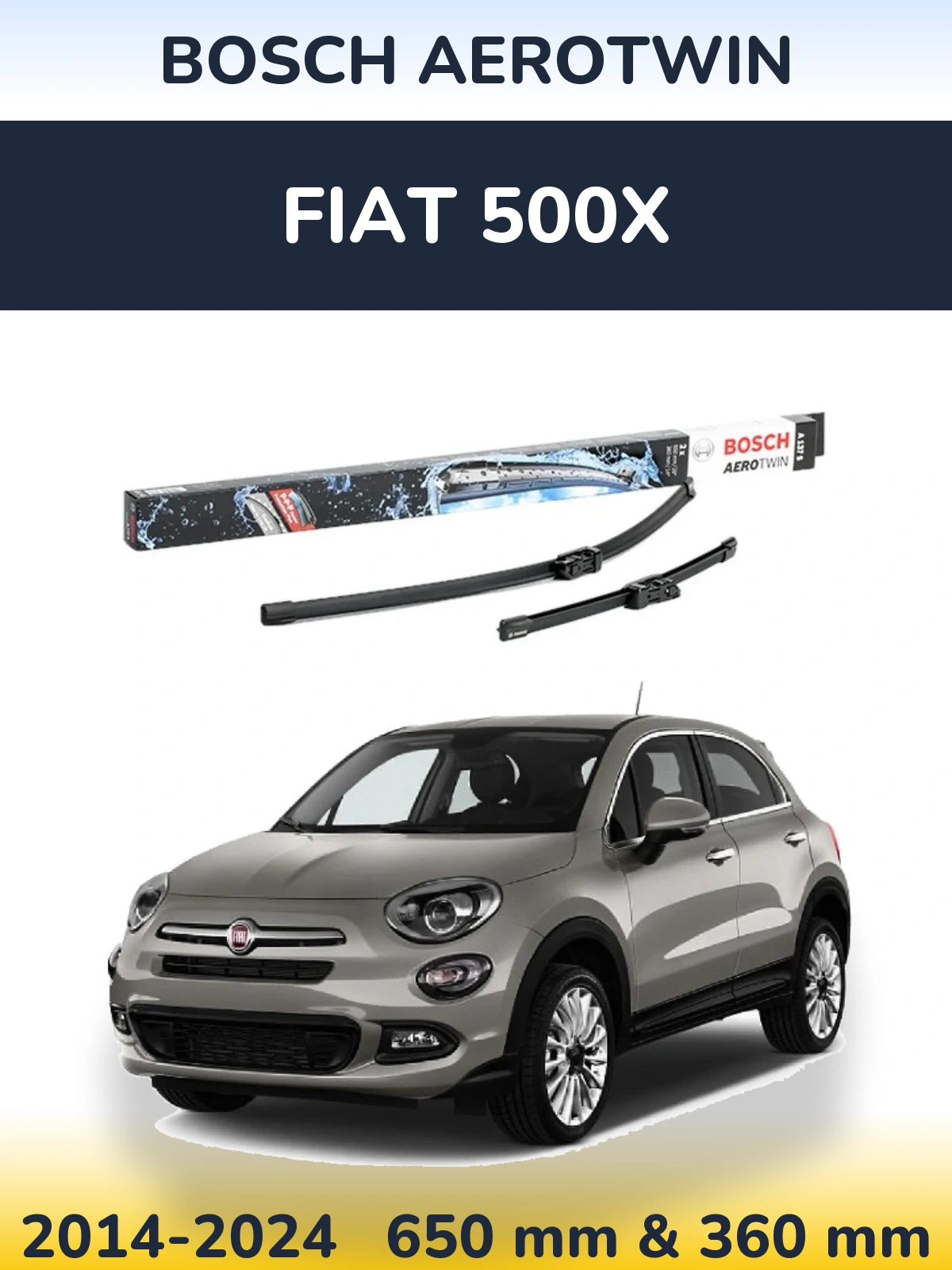 Комплект передних дворников BOSCH AeroTwin 650 & 360 мм для Fiat 500X 2014-2024