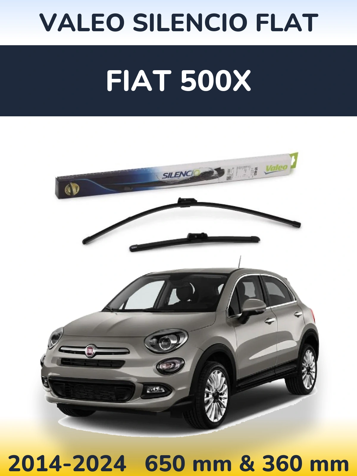 Komplet przednich wycieraczek Valeo Silencio Flat 650 & 350 mm do Fiat 500X 2014-2024