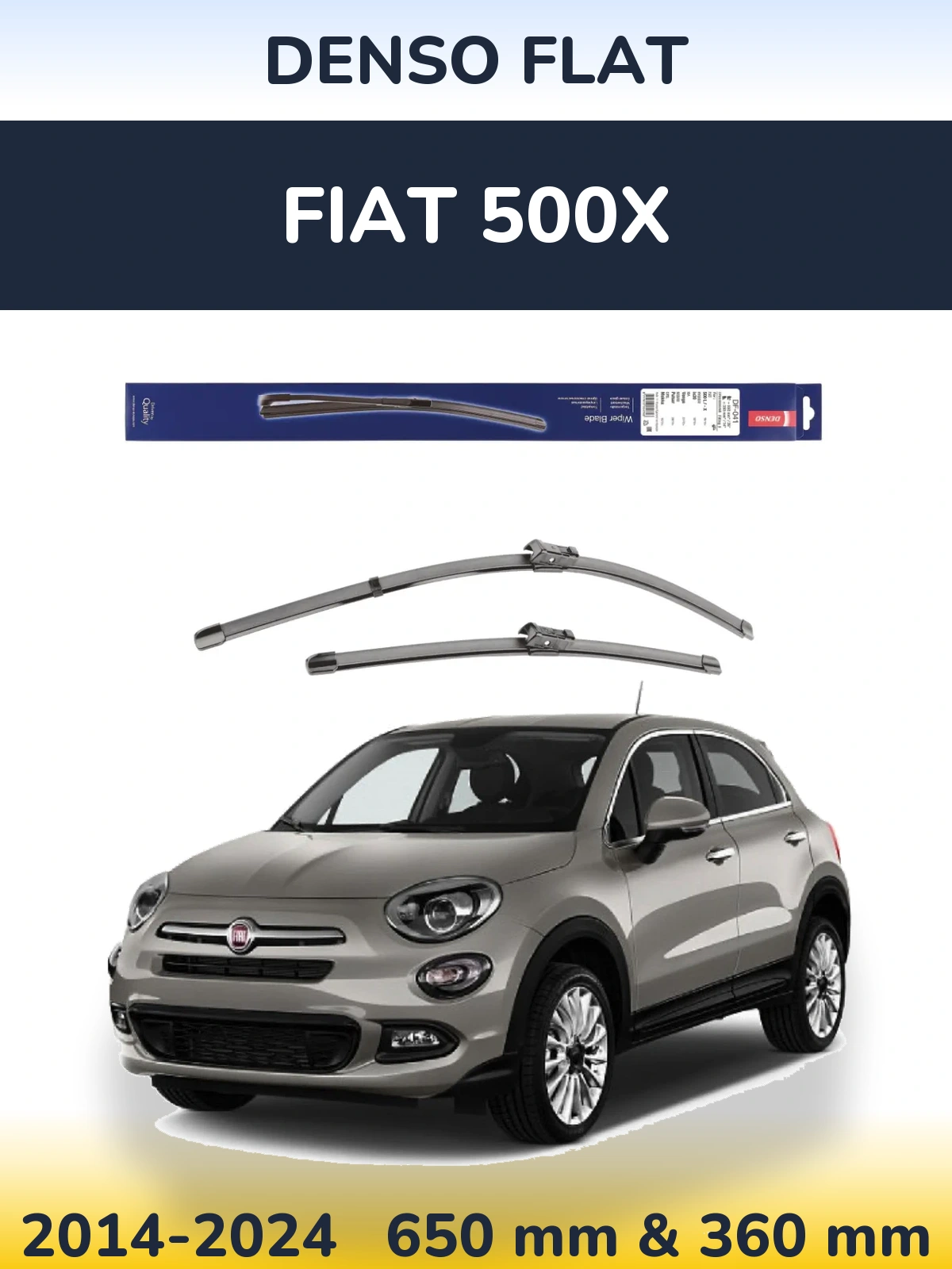 Front wiper blade set Denso Flat 650 & 360 mm for Fiat 500X 2014-2024
