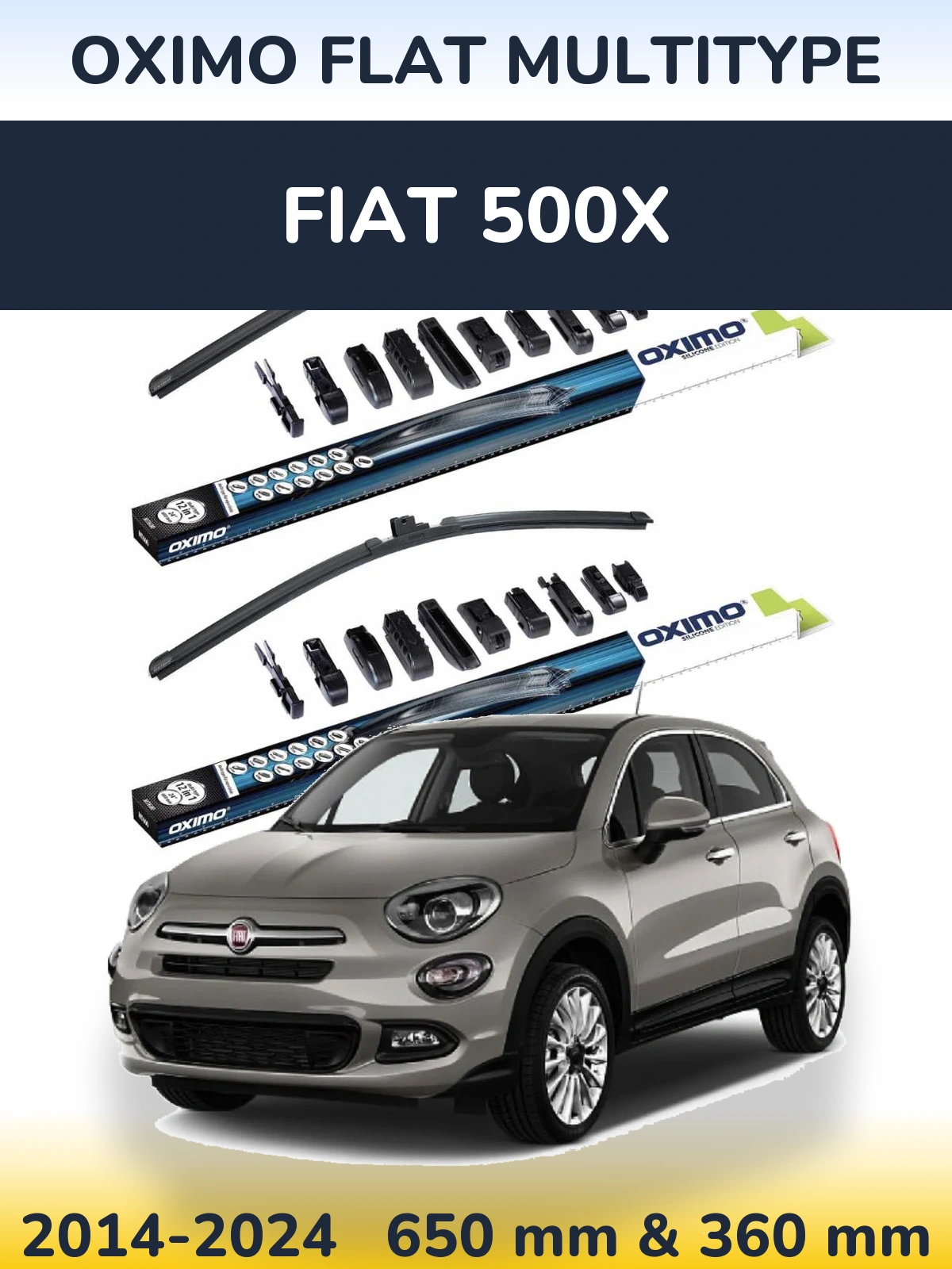 Komplet przednich wycieraczek Oximo Flat MultiType 650 & 350 mm do Fiat 500X 2014-2024