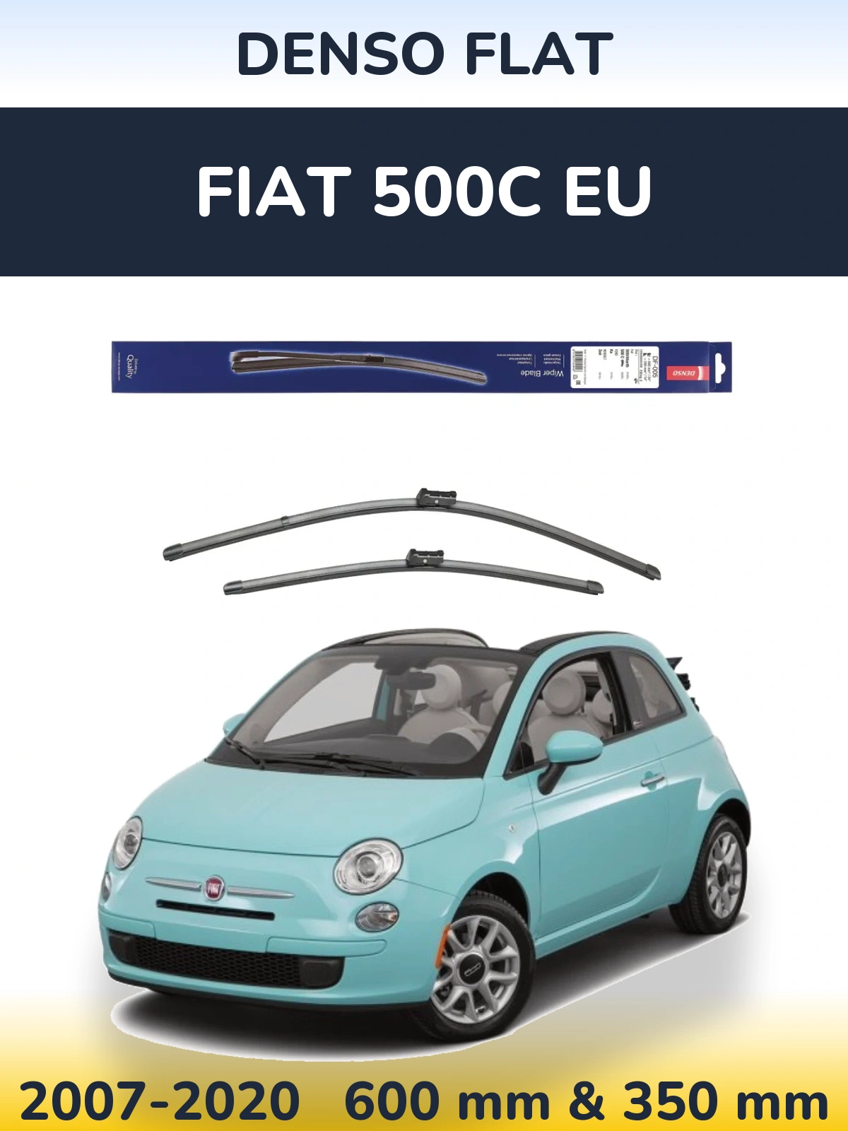 Komplet przednich wycieraczek Denso Flat 600 & 350 mm do Fiat 500C EU 2007-2020