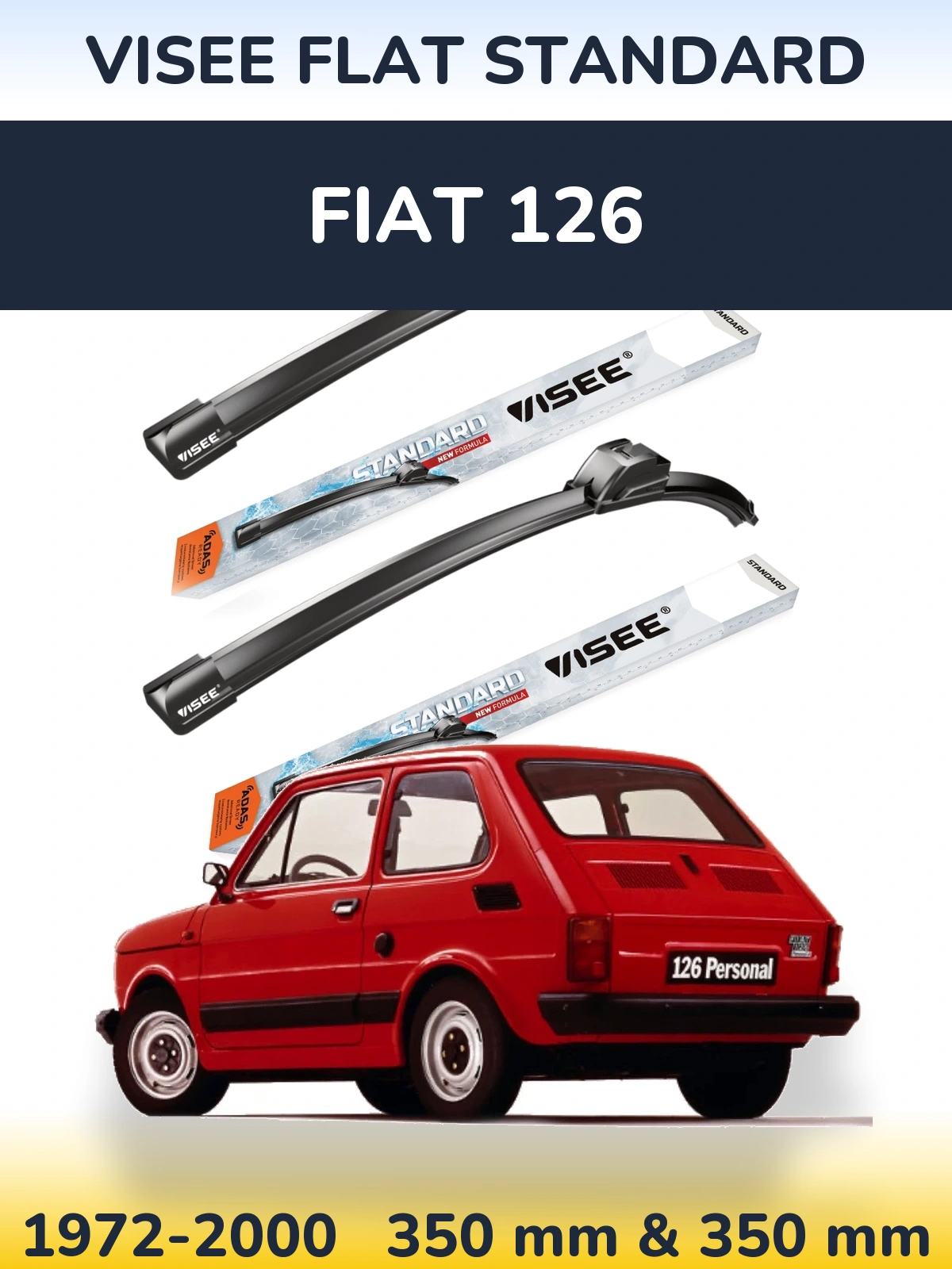 Комплект передних дворников VISEE FLAT STANDARD 350 & 350 мм для Fiat 126 1972-2000