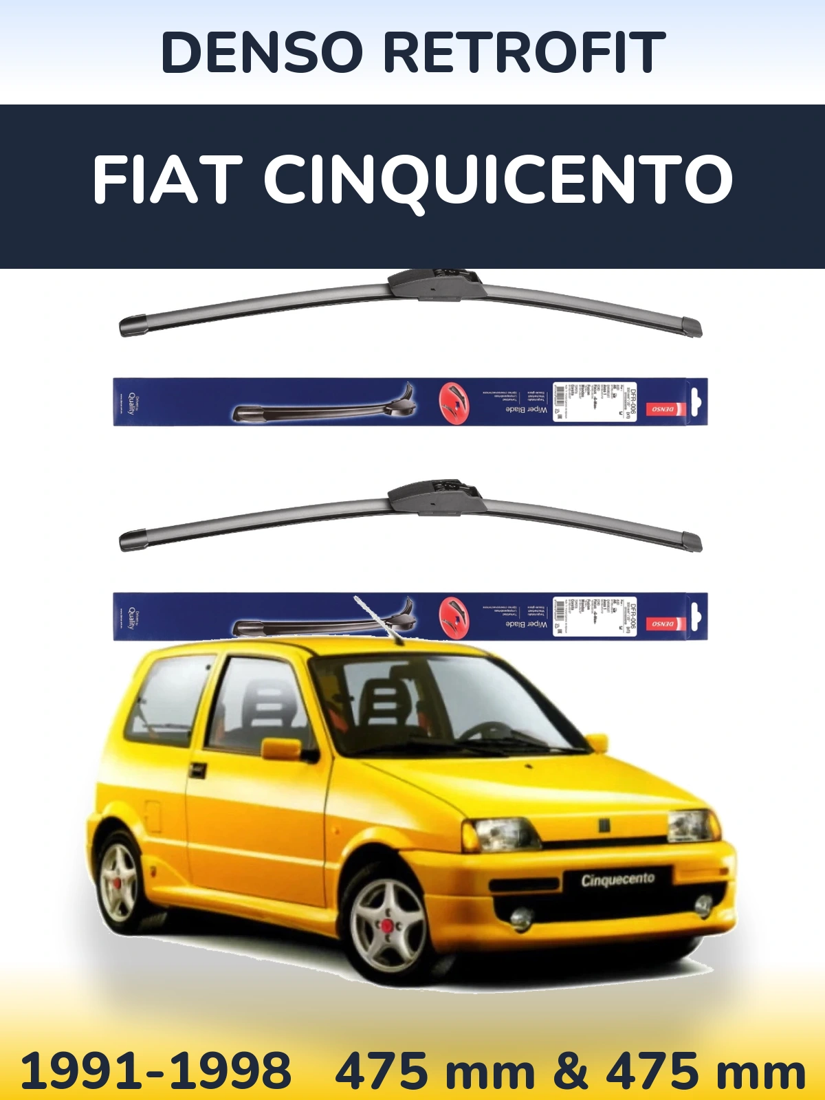 Komplet przednich wycieraczek Denso Retrofit 475 & 475 mm do Fiat Cinquicento 1991-1998