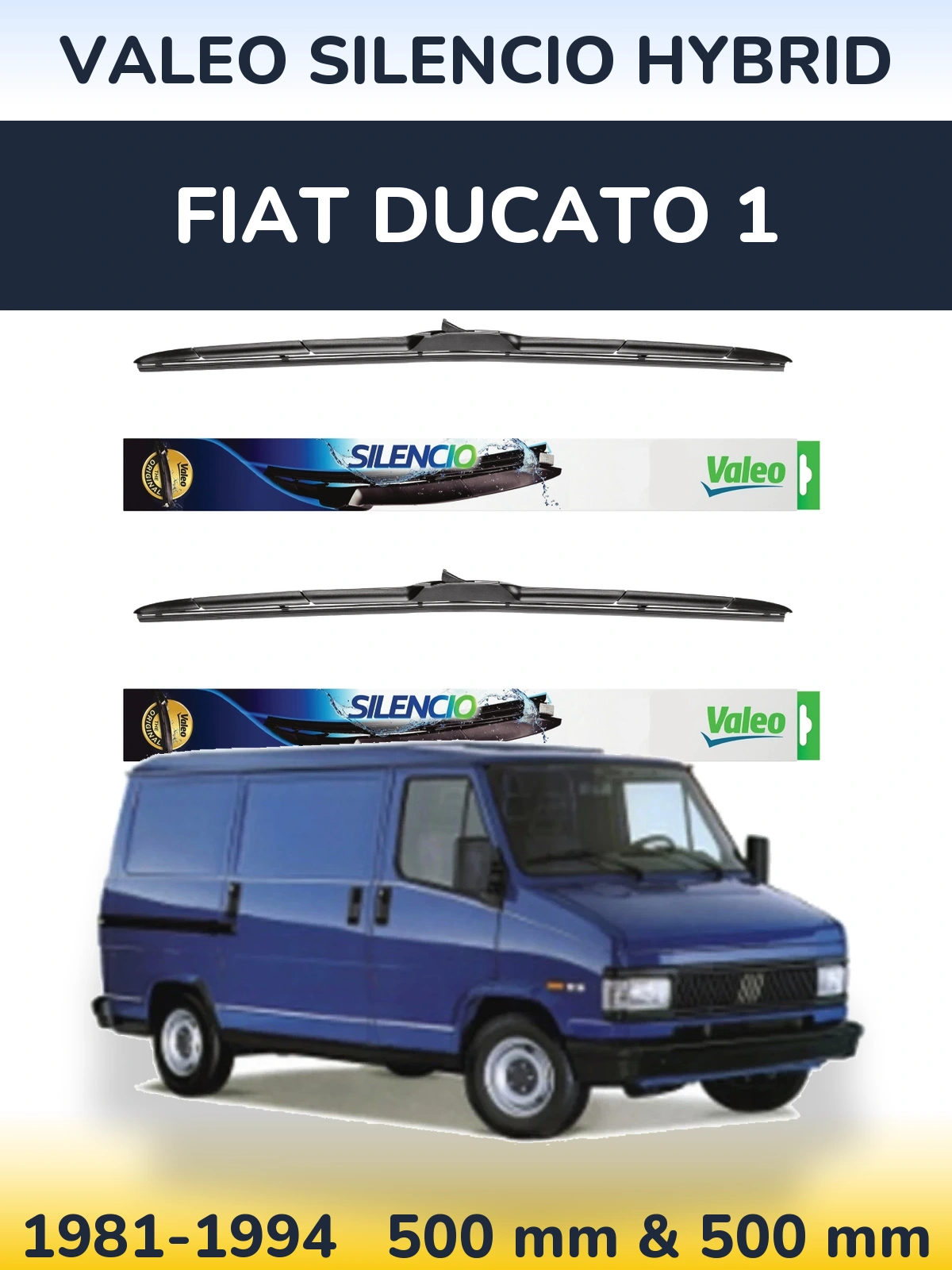 Комплект передних дворников Valeo Silencio Hybrid 500 & 500 мм для Fiat Ducato 1 1981-1994