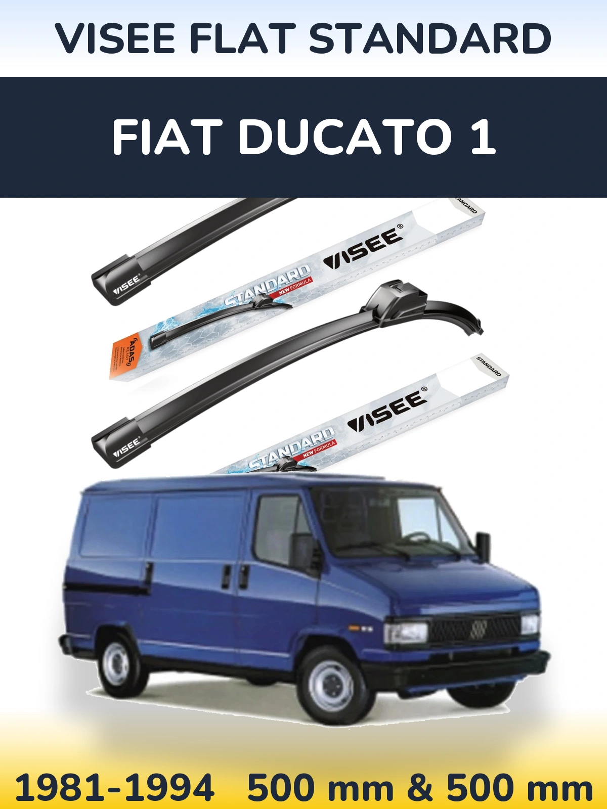 Комплект передних дворников VISEE FLAT STANDARD 500 & 500 мм для Fiat Ducato 1 1981-1994