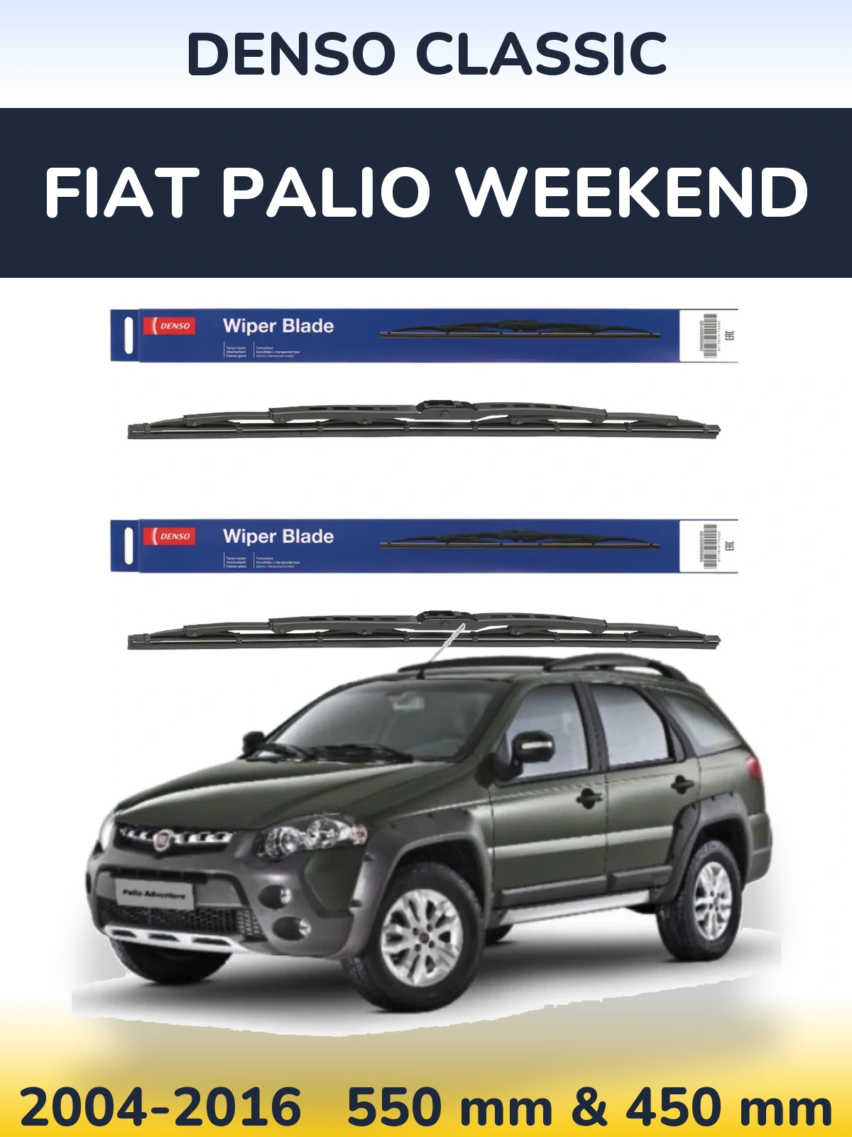 Komplet przednich wycieraczek Denso Classic 550 & 450 mm do Fiat Palio Weekend 2004-2016