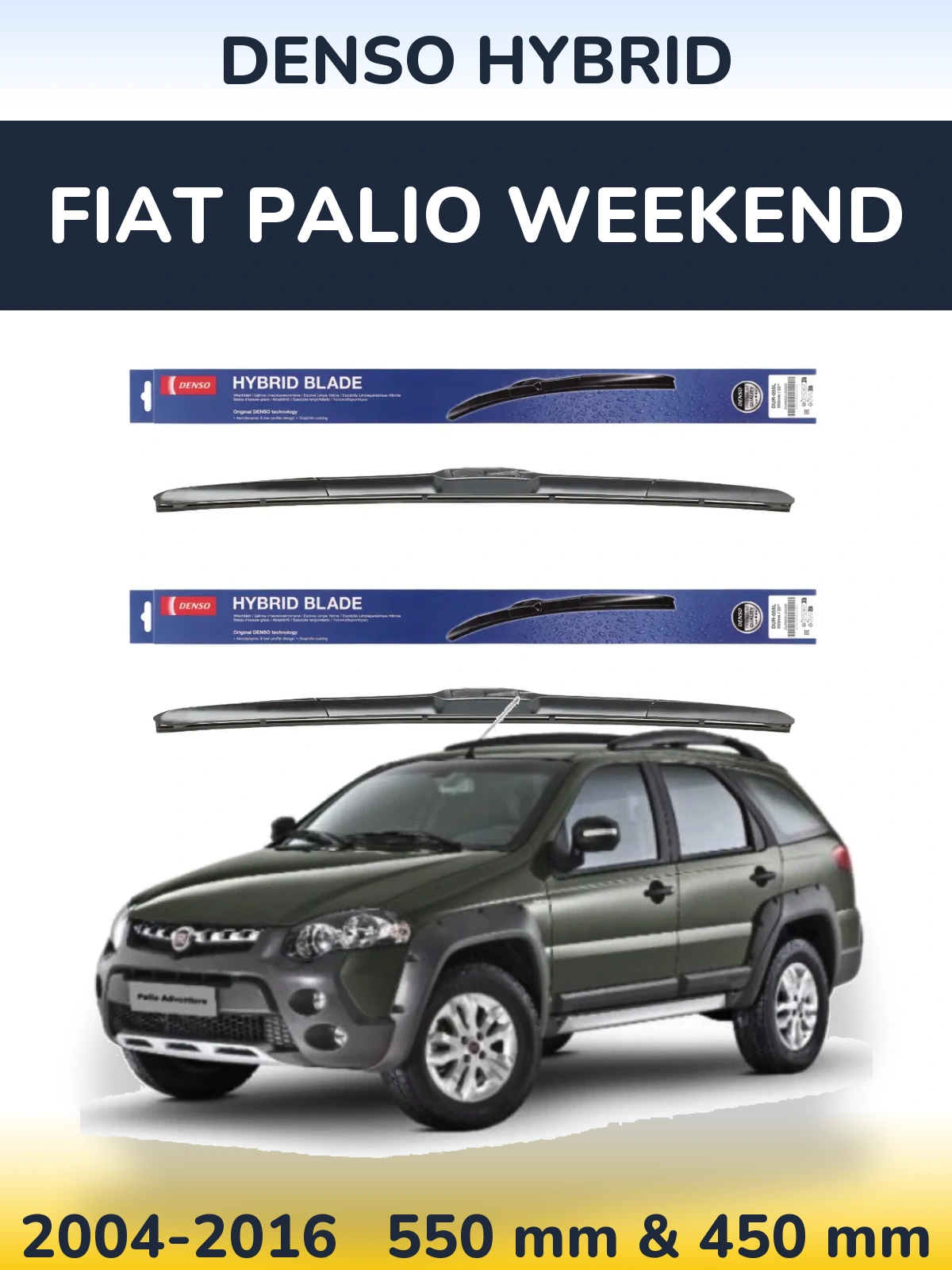 Komplet przednich wycieraczek Denso Hybrid 550 & 450 mm do Fiat Palio Weekend 2004-2016