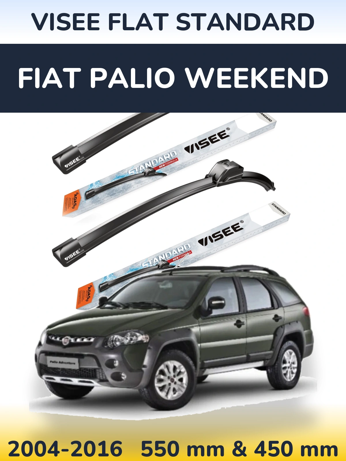 Комплект передних дворников VISEE FLAT STANDARD 550 & 450 мм для Fiat Palio Weekend 2004-2016