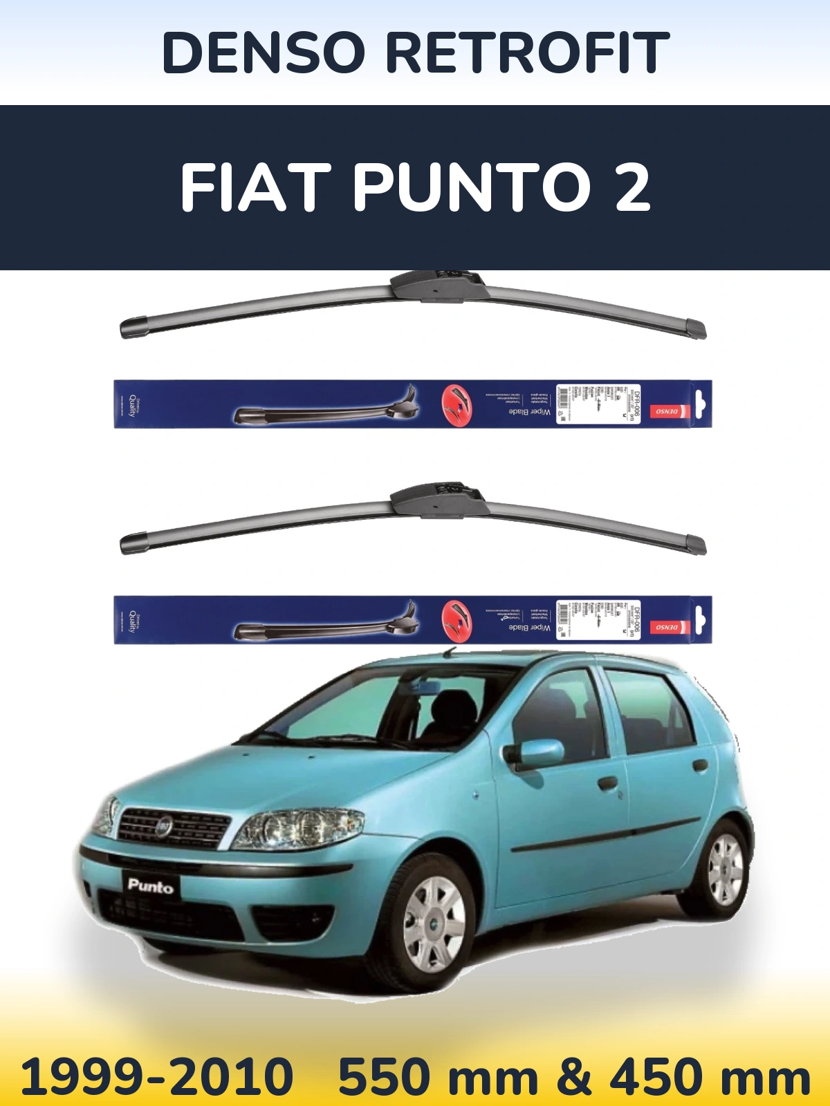 Комплект передних дворников Denso Retrofit 550 & 450 мм для Fiat Punto 2 1999-2010
