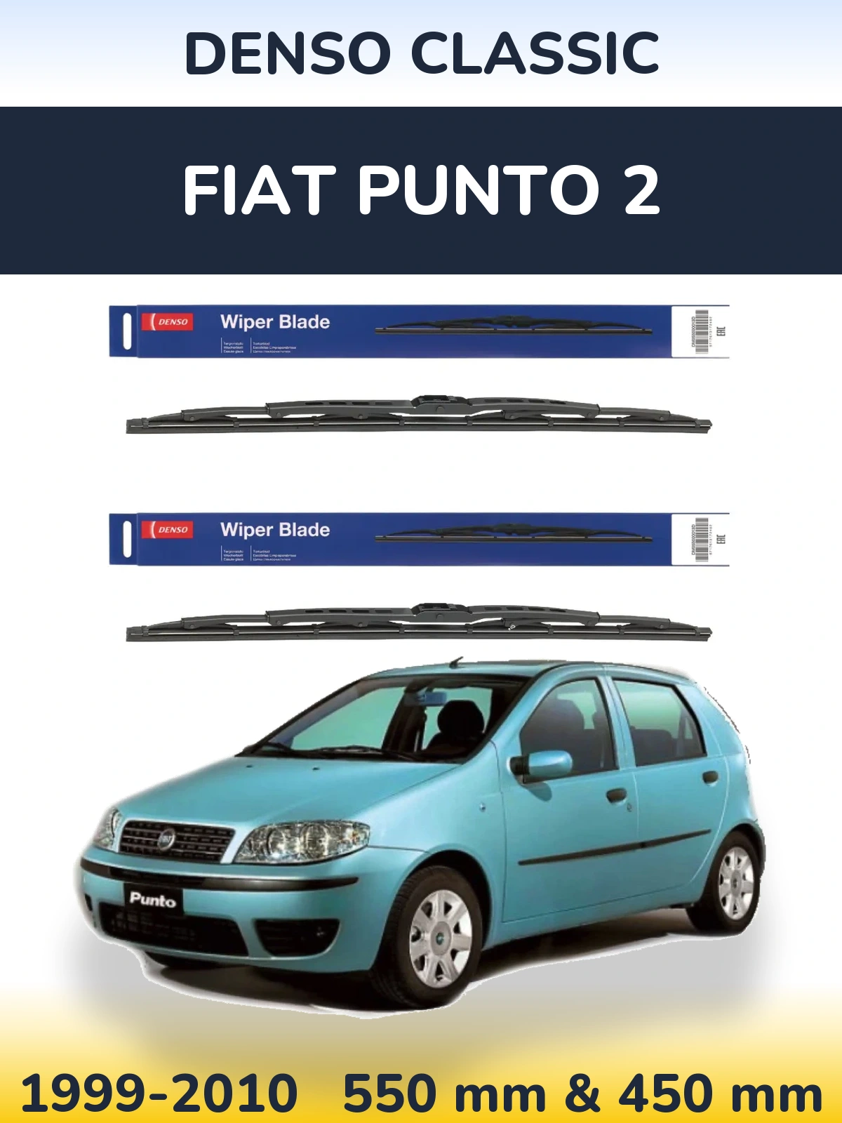 Комплект передних дворников Denso Classic 550 & 450 мм для Fiat Punto 2 1999-2010