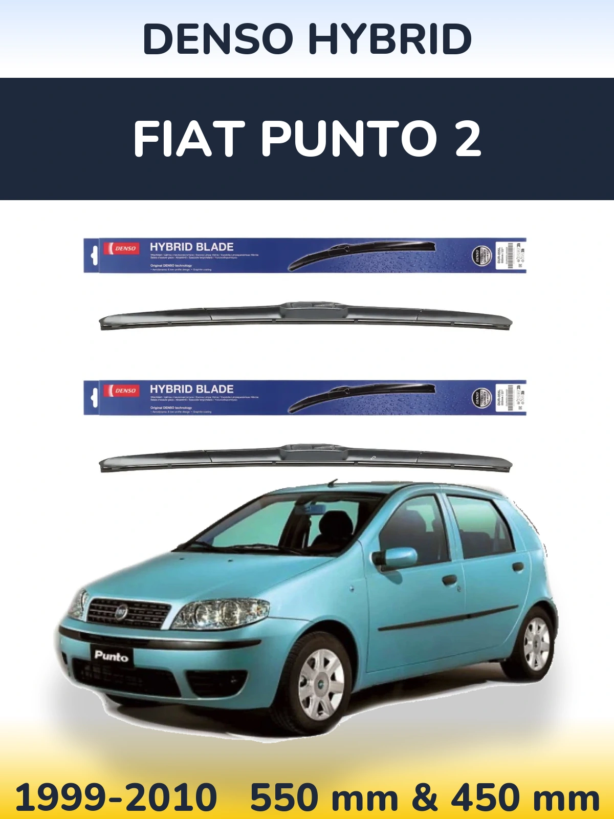 Komplet przednich wycieraczek Denso Hybrid 550 & 450 mm do Fiat Punto 2 1999-2010