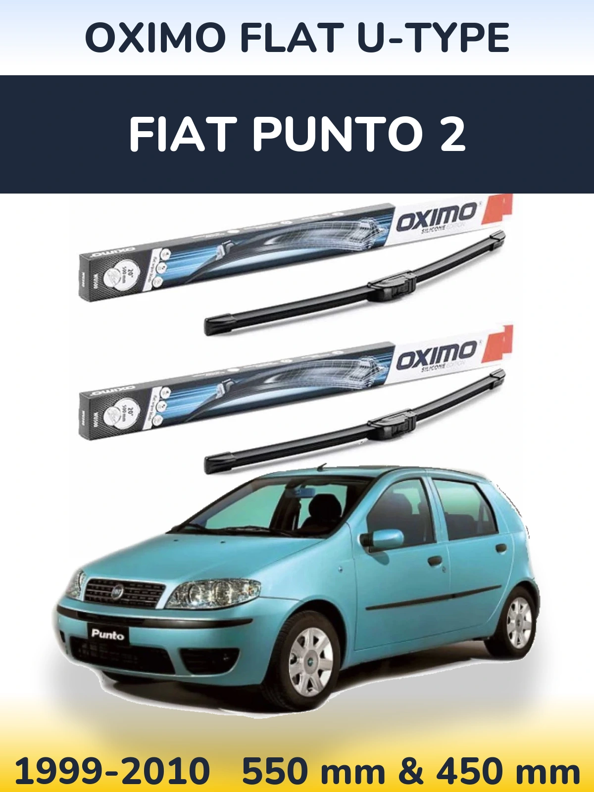Комплект передних дворников Oximo Flat U-type 550 & 450 мм для Fiat Punto 2 1999-2010