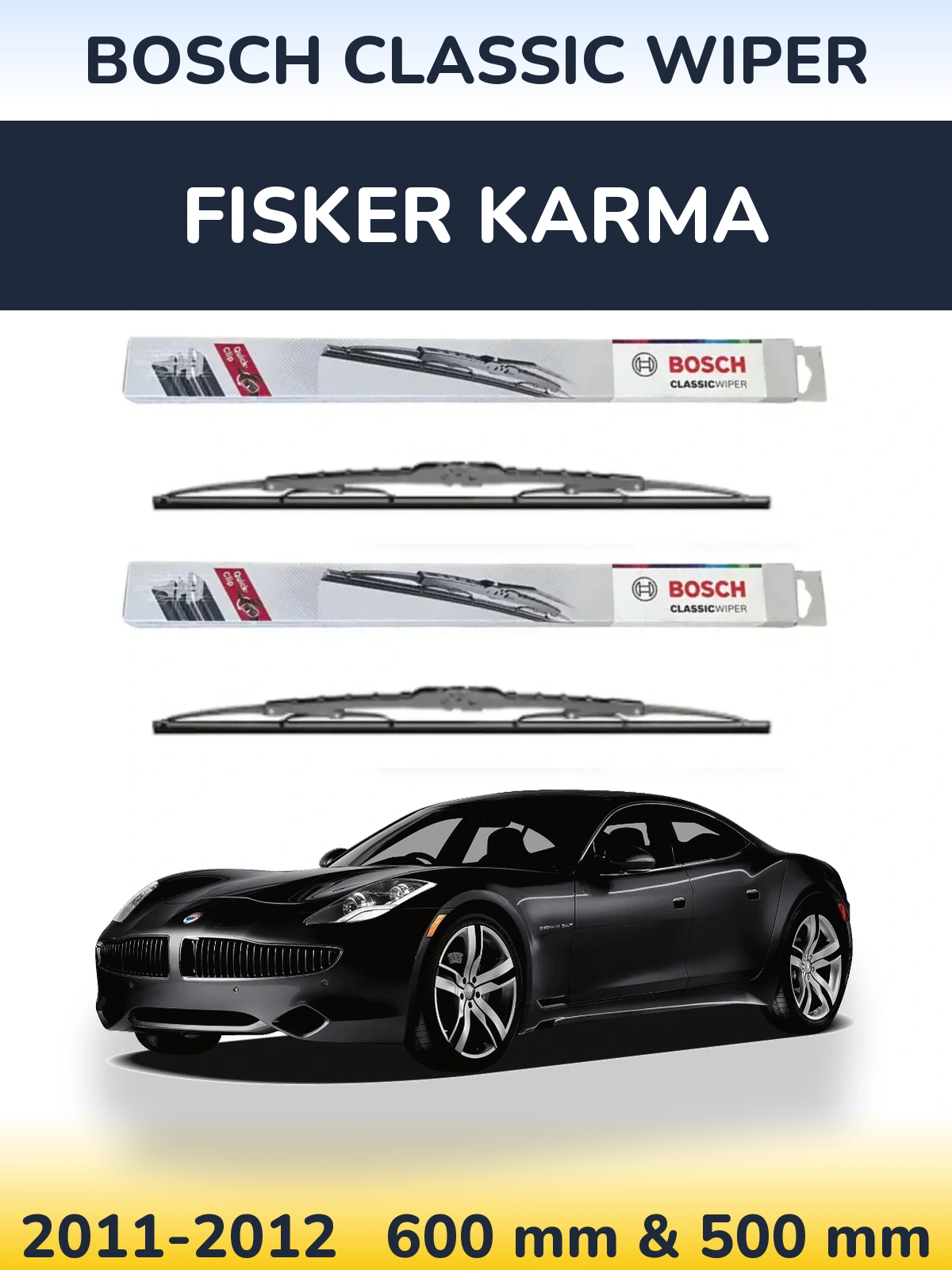 Комплект передних дворников BOSCH Classic Wiper 600 & 500 мм для Fisker Karma 2011-2012
