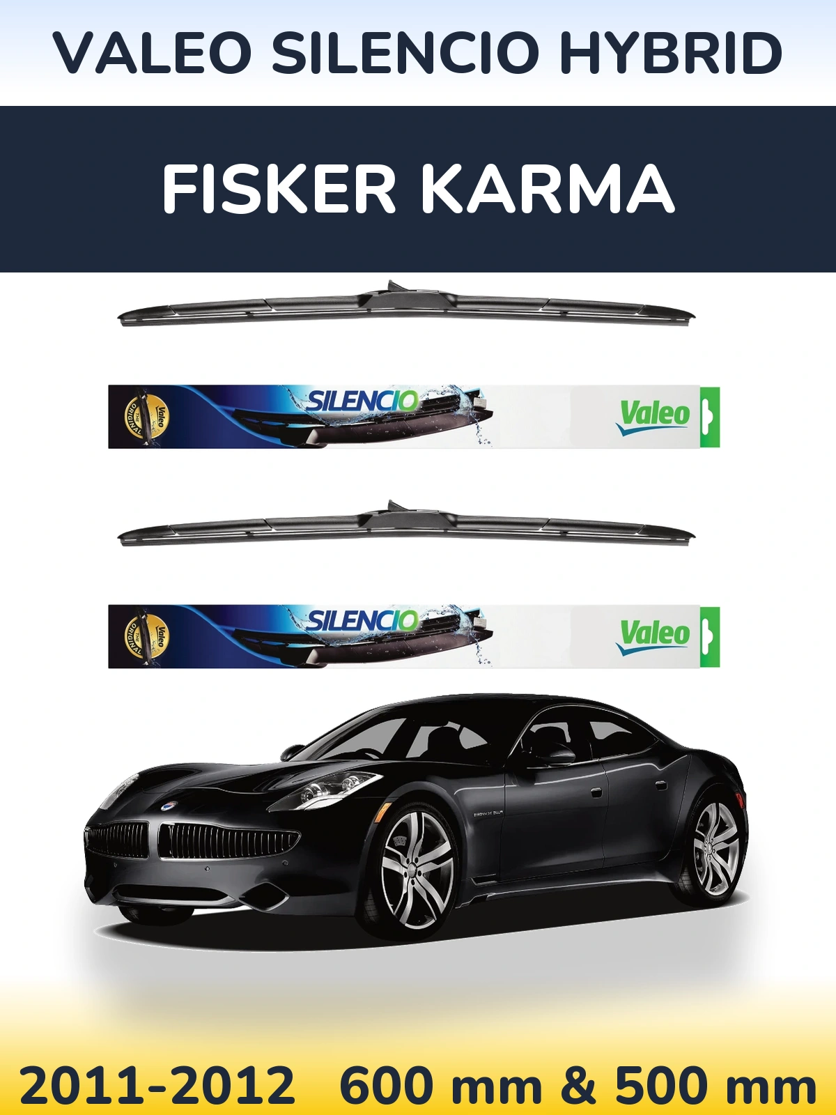 Комплект передних дворников Valeo Silencio Hybrid 600 & 500 мм для Fisker Karma 2011-2012
