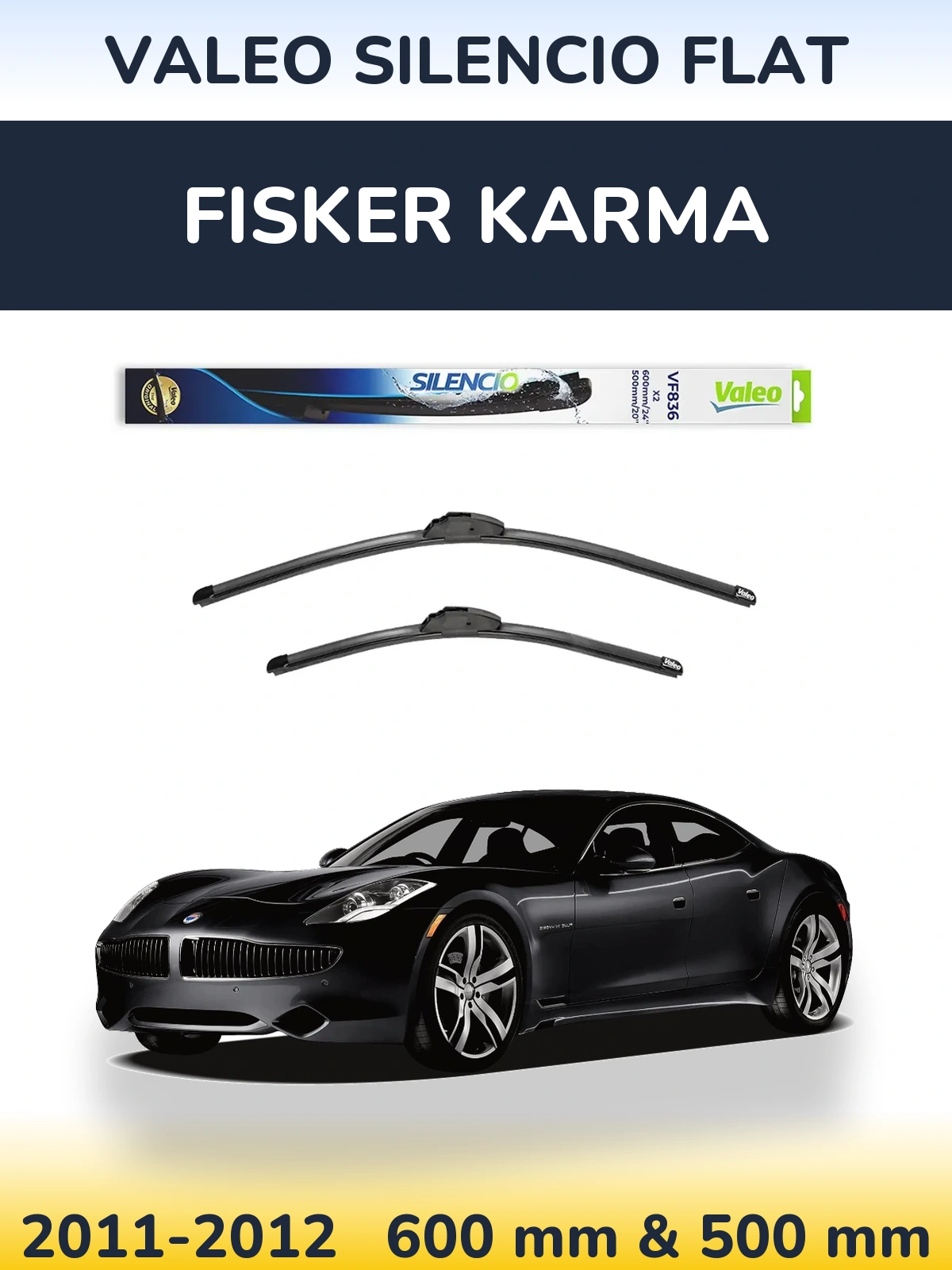 Комплект передних дворников Valeo Silencio Flat 600 & 500 мм для Fisker Karma 2011-2012