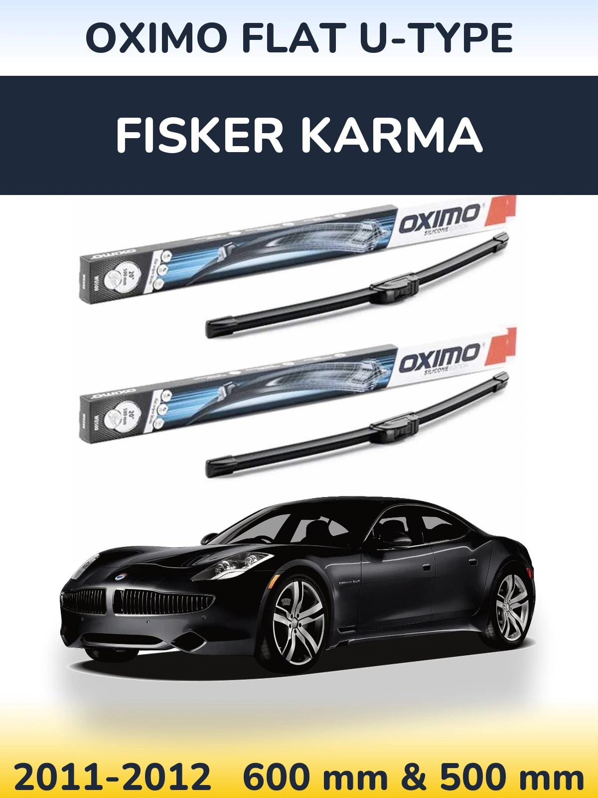 Комплект передних дворников Oximo Flat U-type 600 & 500 мм для Fisker Karma 2011-2012