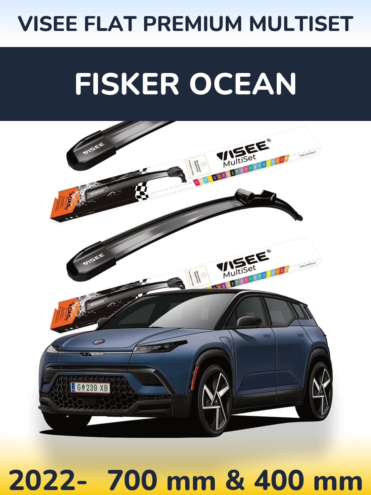 Front wiper blade set VISEE FLAT PREMIUM MultiSet 700 & 400 mm for Fisker Ocean 2022-2026