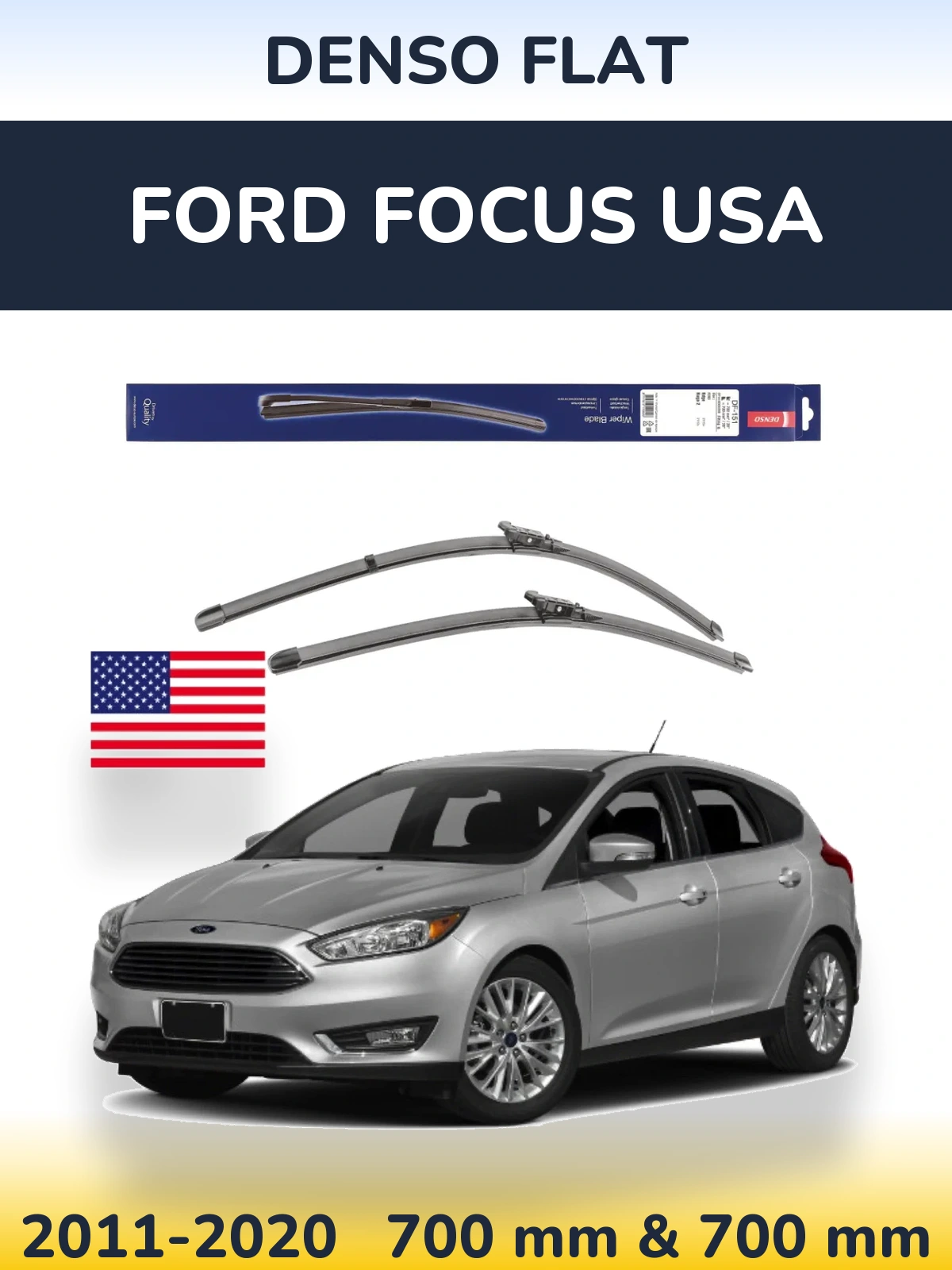 Комплект передніх щіток Denso Flat 700 & 700 мм для Ford Focus USA 2011-2020