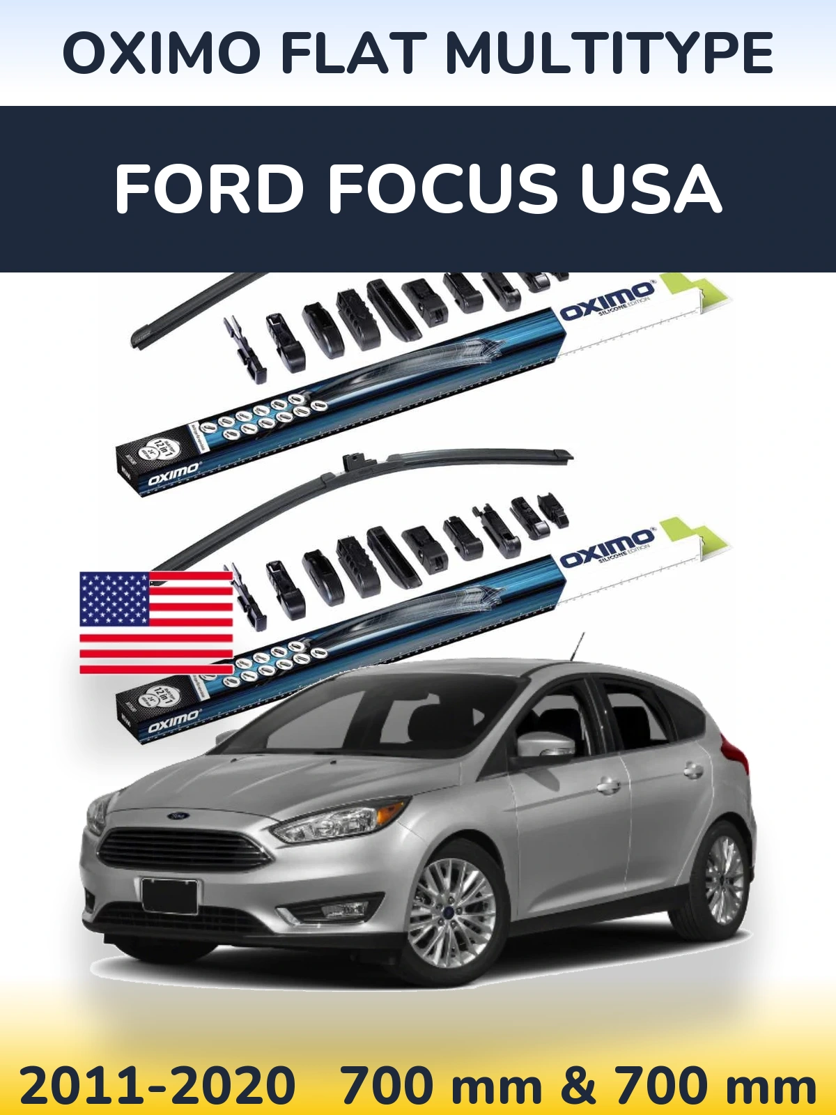 Комплект передних дворников Oximo Flat MultiТипe 700 & 700 мм для Ford Focus USA 2011-2020