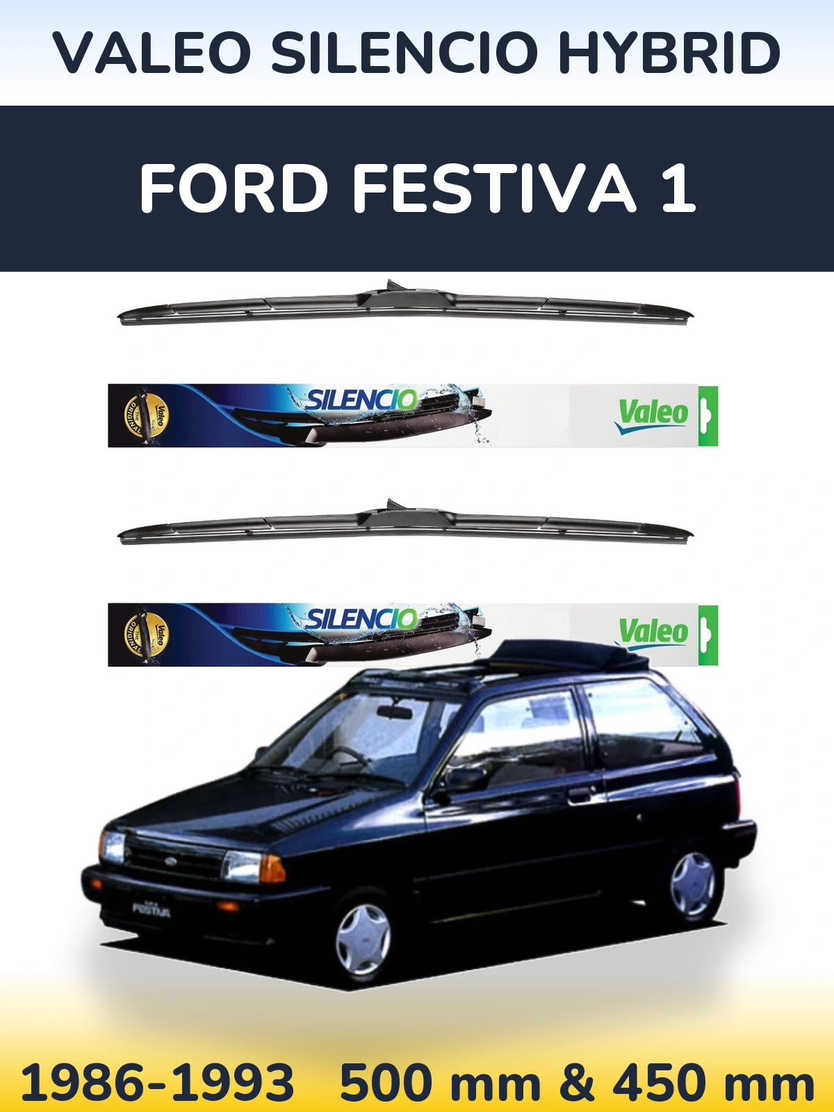 Комплект передних дворников Valeo Silencio Hybrid 500 & 450 мм для Ford Festiva 1 1986-1993